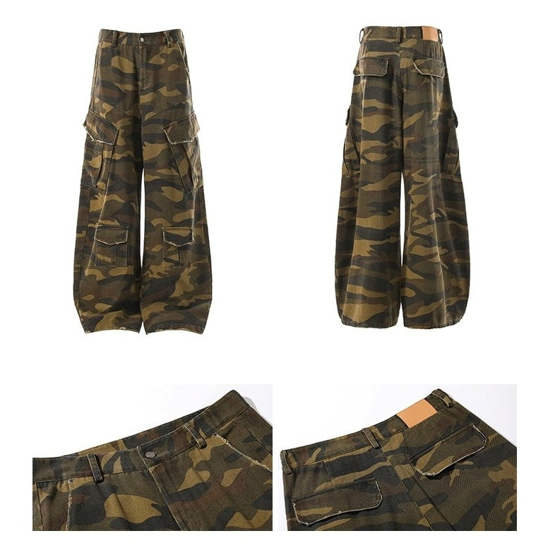 Wash Camouflage Wide Straight Cargo Pants BL1051