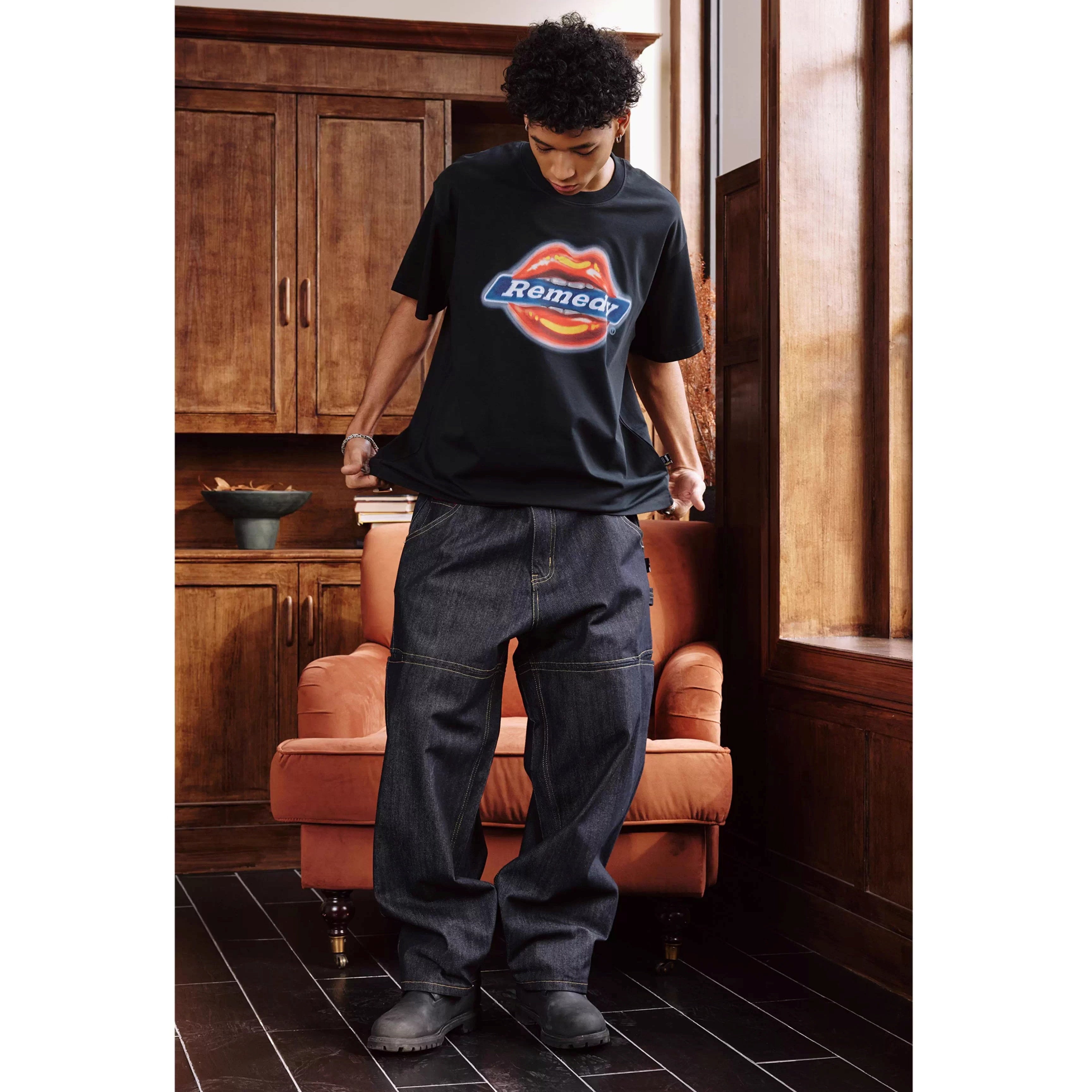 Stitch Design Loose Straight Jeans MB7369