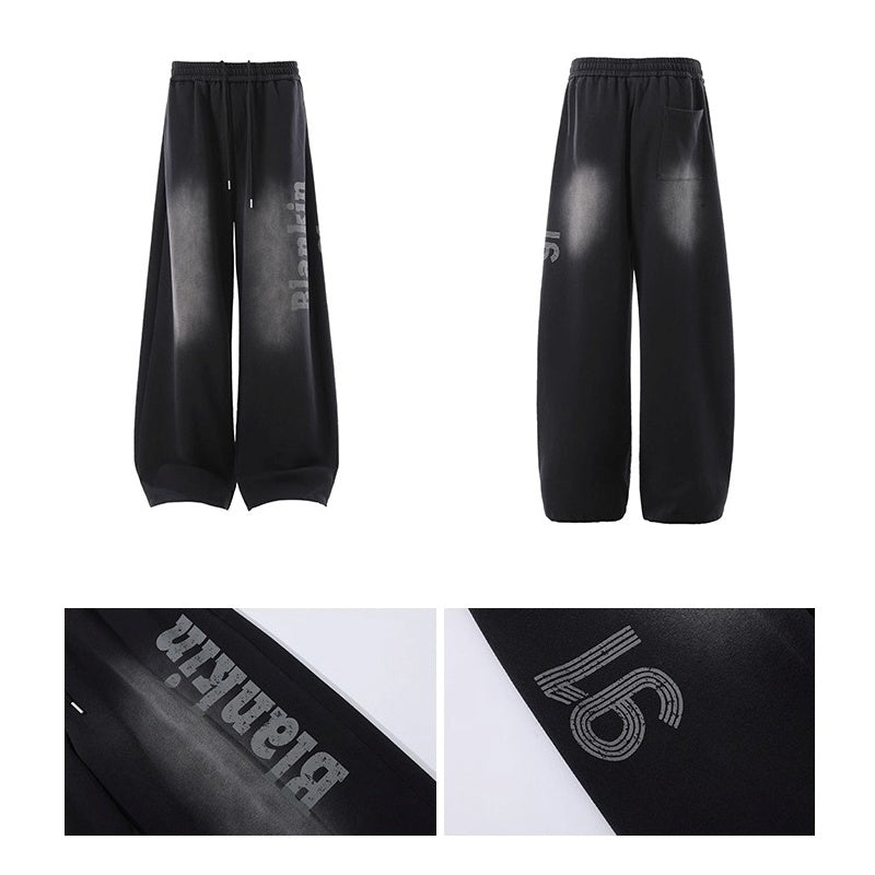 Washed Wide-leg Scimitar Logo Casual Pants BL1030