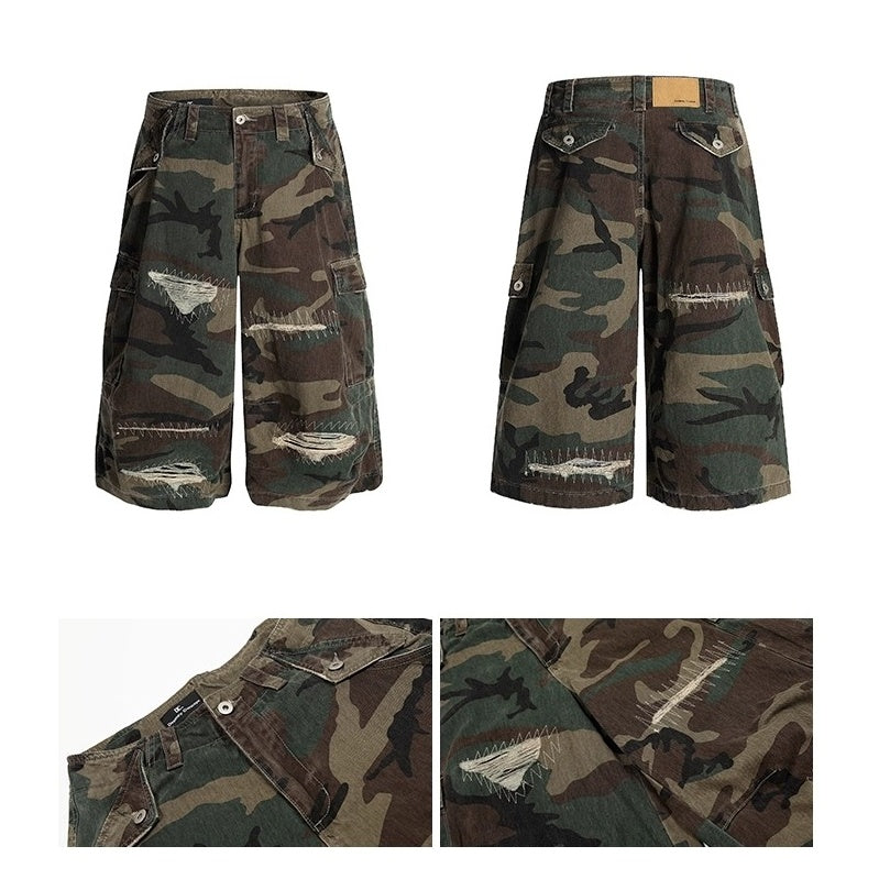 Vintage Ripped Patch Camouflage Cargo Pants BL1024