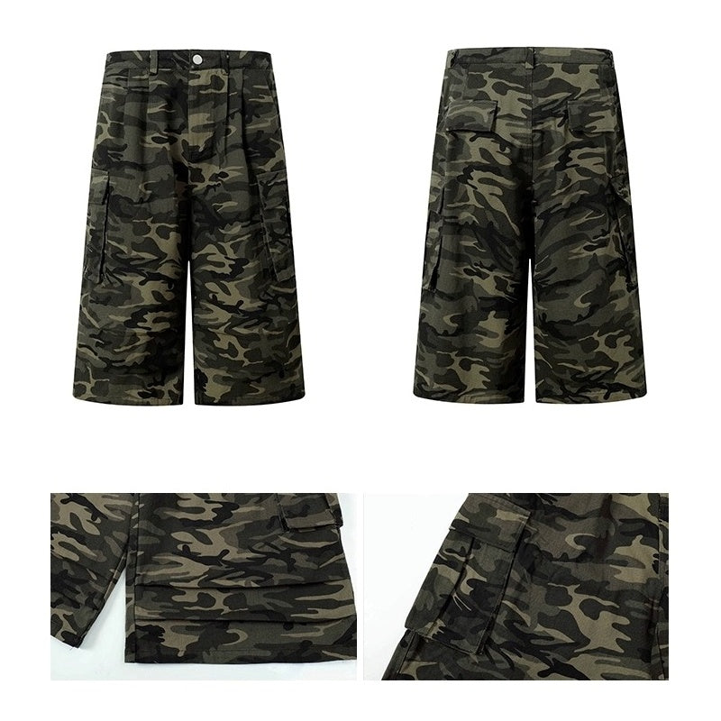 Camouflage Cropped Pleated Cargo Pants BL1016