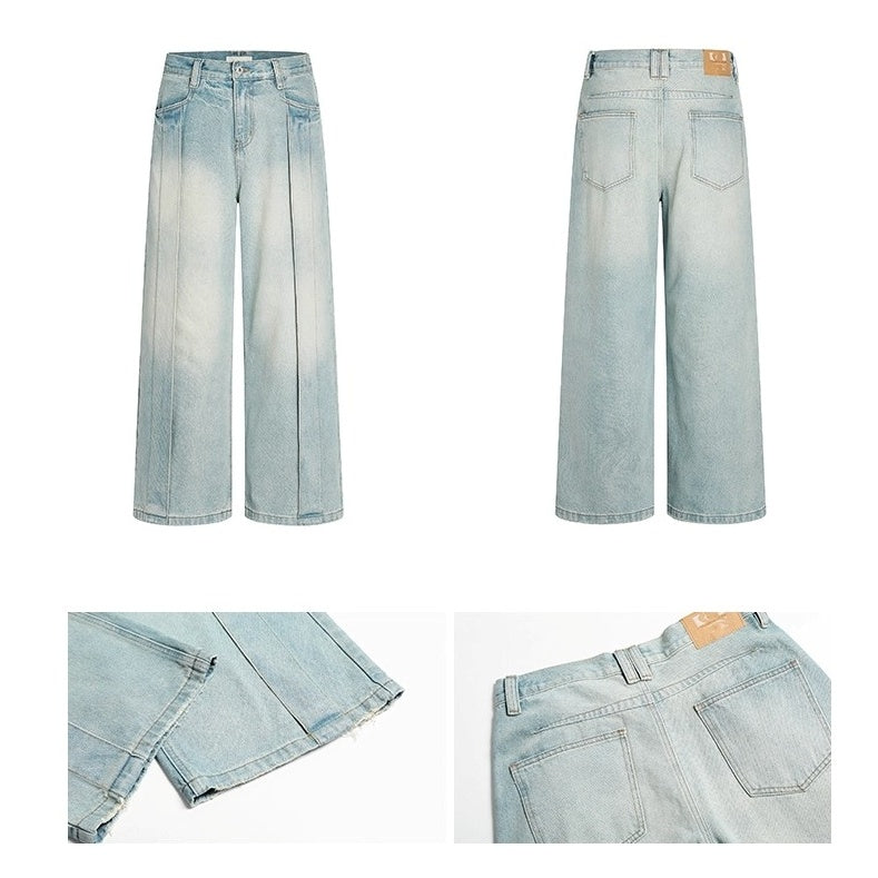 Tuck Design Patchwork Wide-leg Jeans BL1018