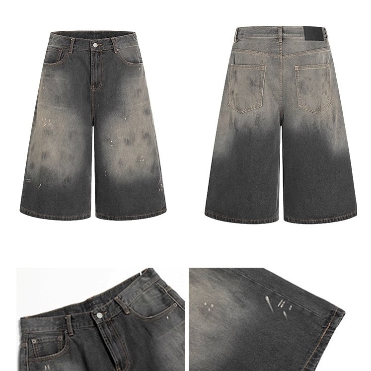 Splashed Ink Gradient Loose Straight Cropped Jeans BL1005