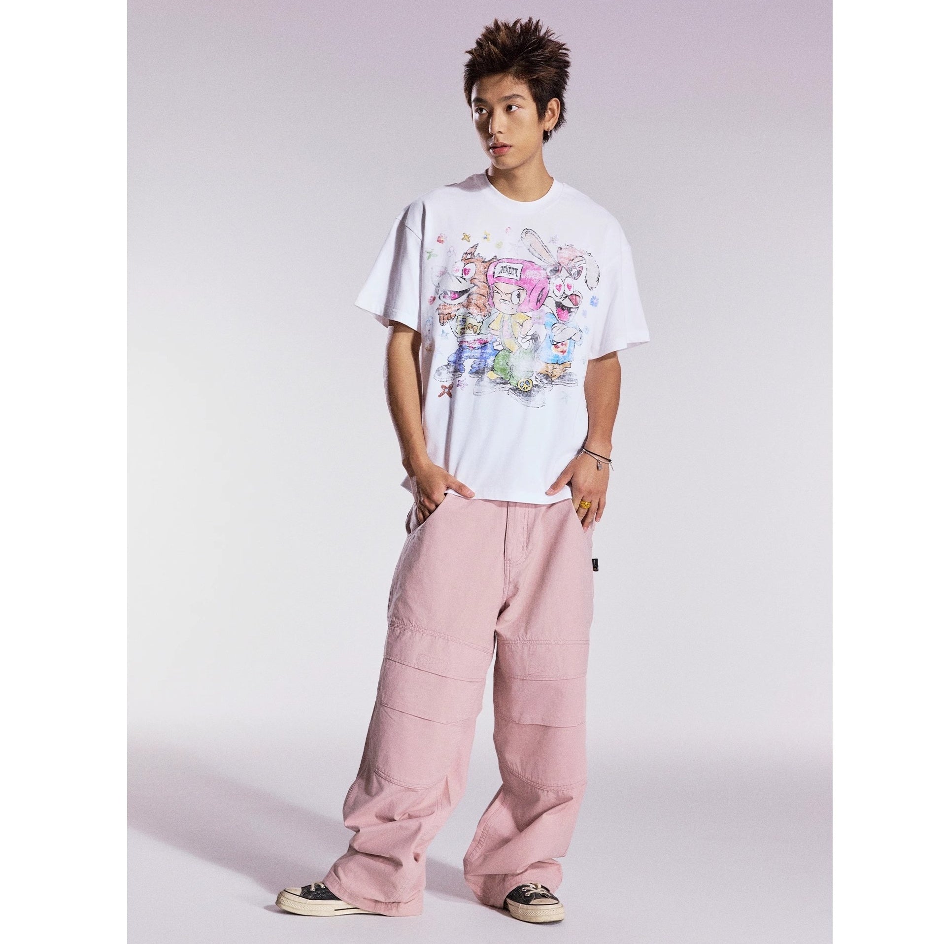 Cartoon Graffiti Three Brothers Loose T-shirt MB7357