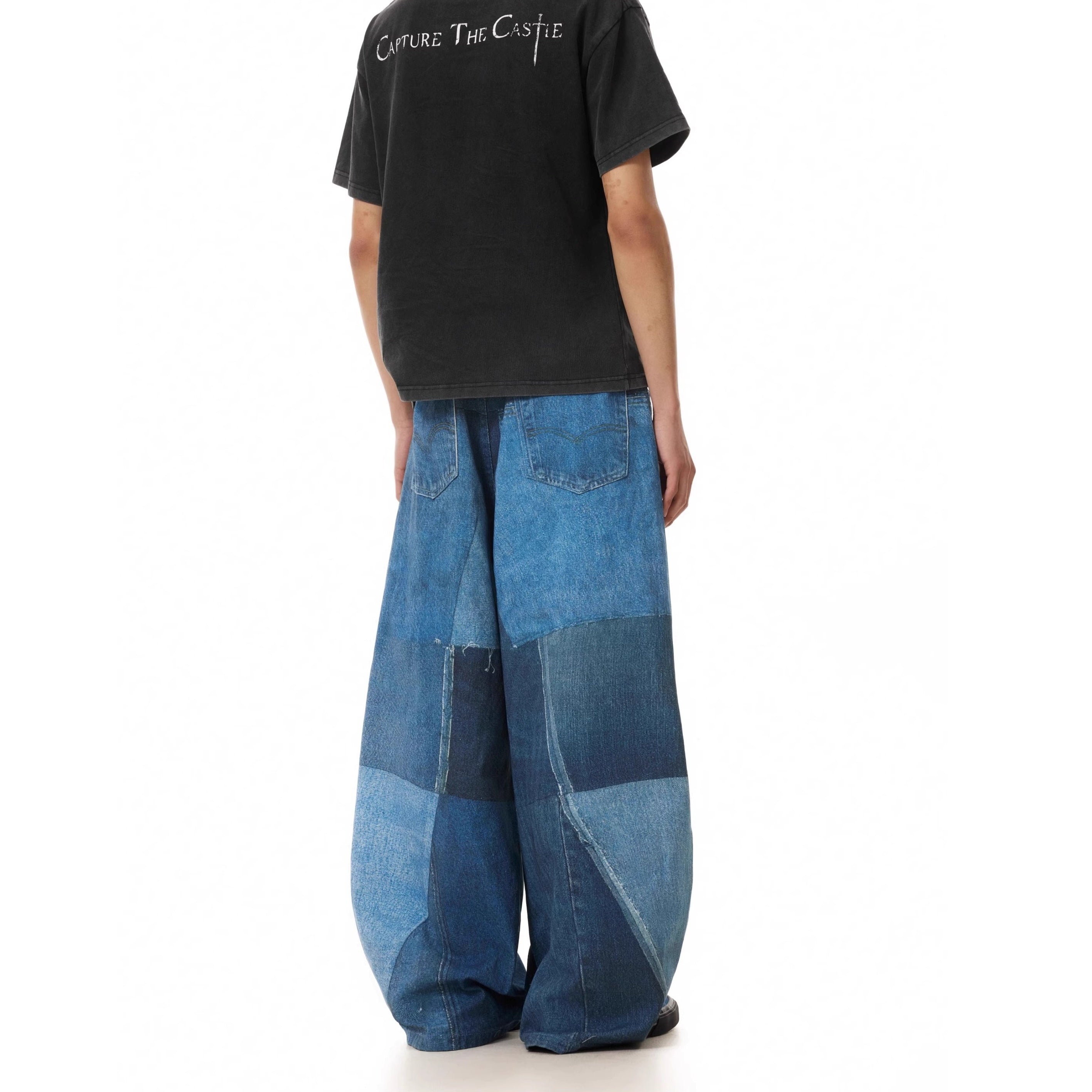 3D Digital Patchwork Print Baggy Loose Jeans MB7374
