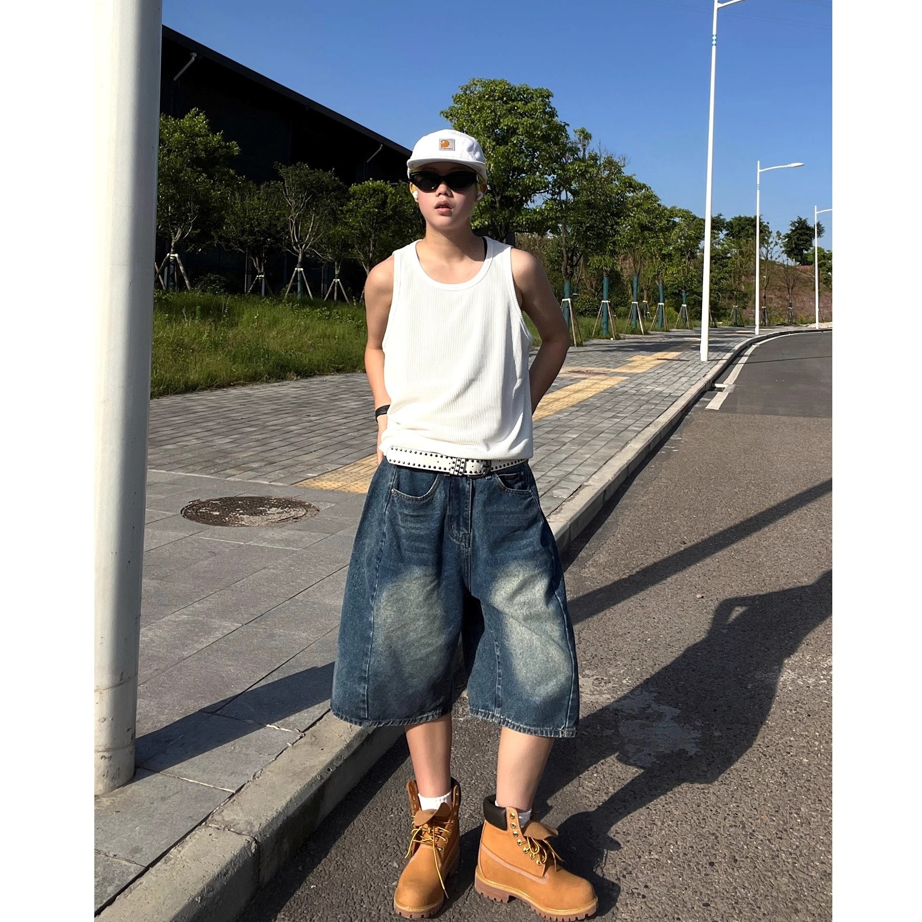 Retro Wash Denim Wide Half Pants EAT175