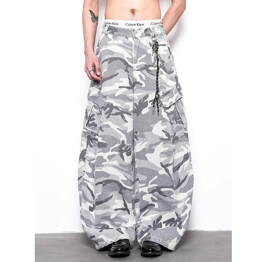 Camouflage Wide Leg Curve Cargo Pants BL1019