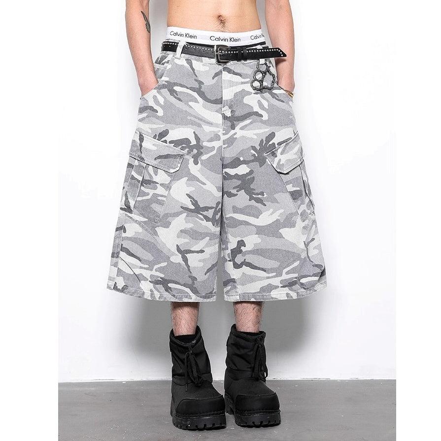 Camouflage Cropped Wide Cargo Pants BL1014