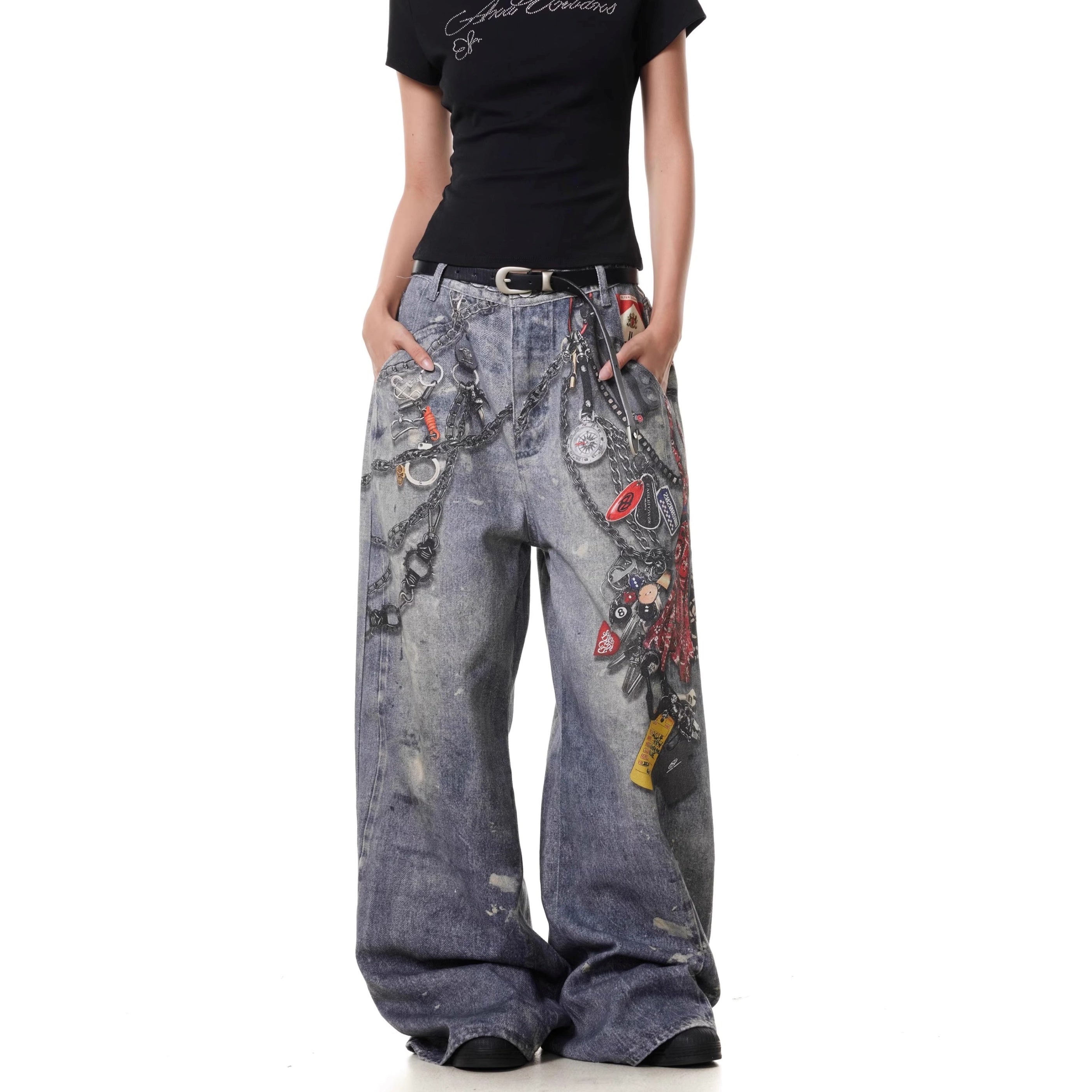 3D Digital Printing Chain Jeans MB7373