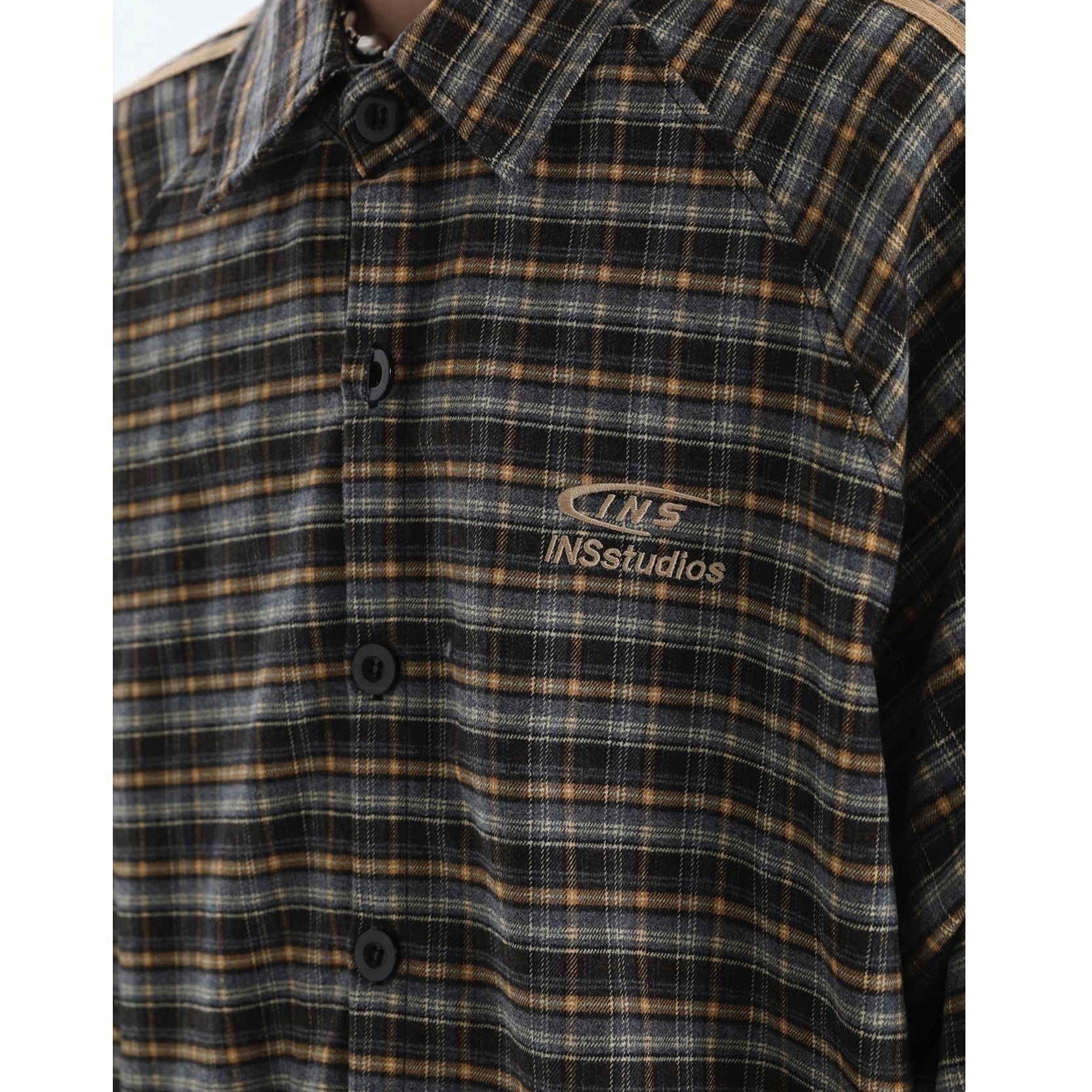 Three-bar Plaid Loose Shirt IN7077