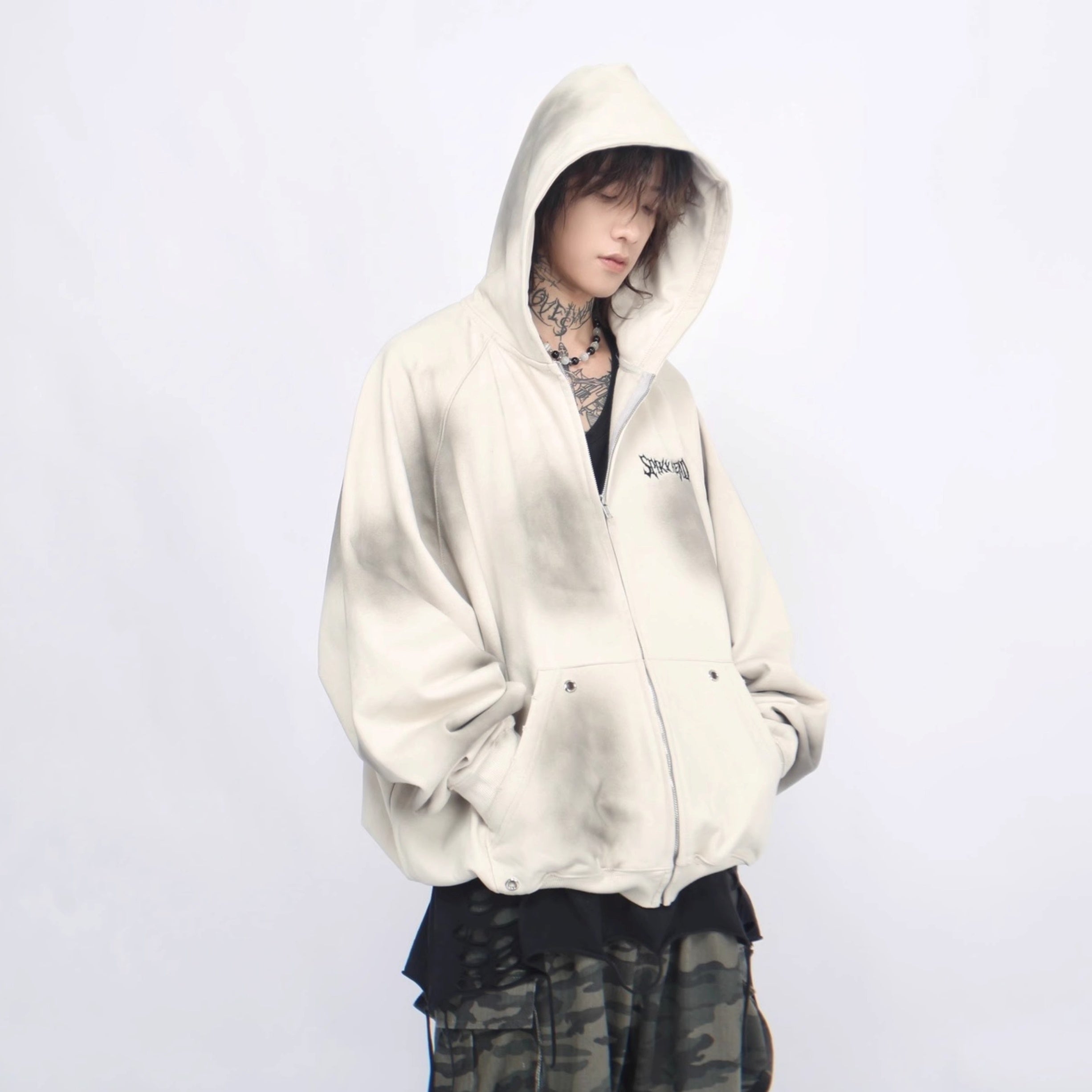 Vintage Distressed Hooded Zip-up Jacket MB7376
