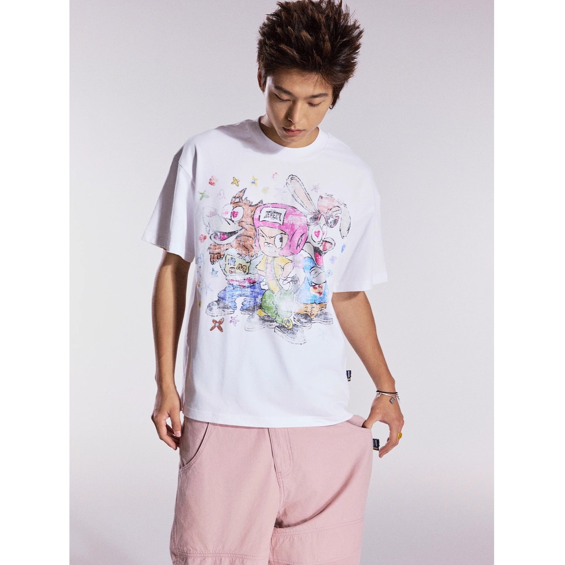 Cartoon Graffiti Three Brothers Loose T-shirt MB7357