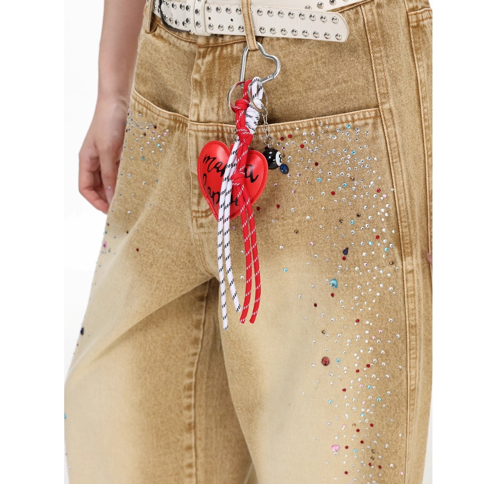 Gradient Colorful RhineStone Loose Jeans IN7069