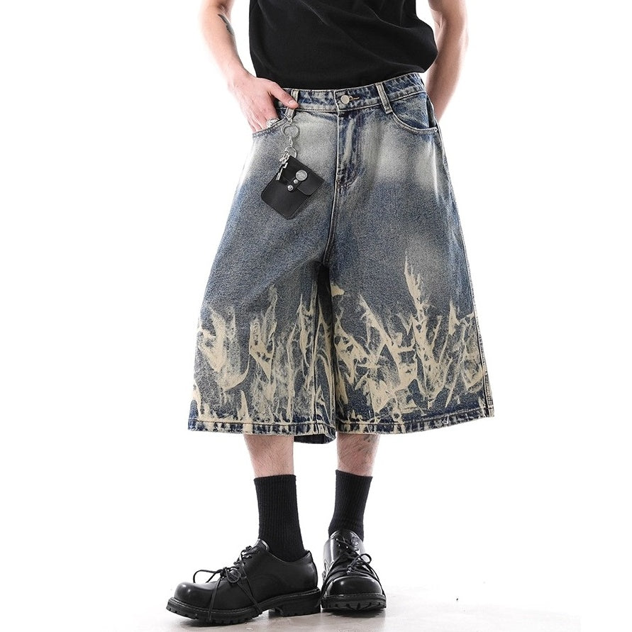 Lightning Wash Denim Loose Cropped Pants BL1049