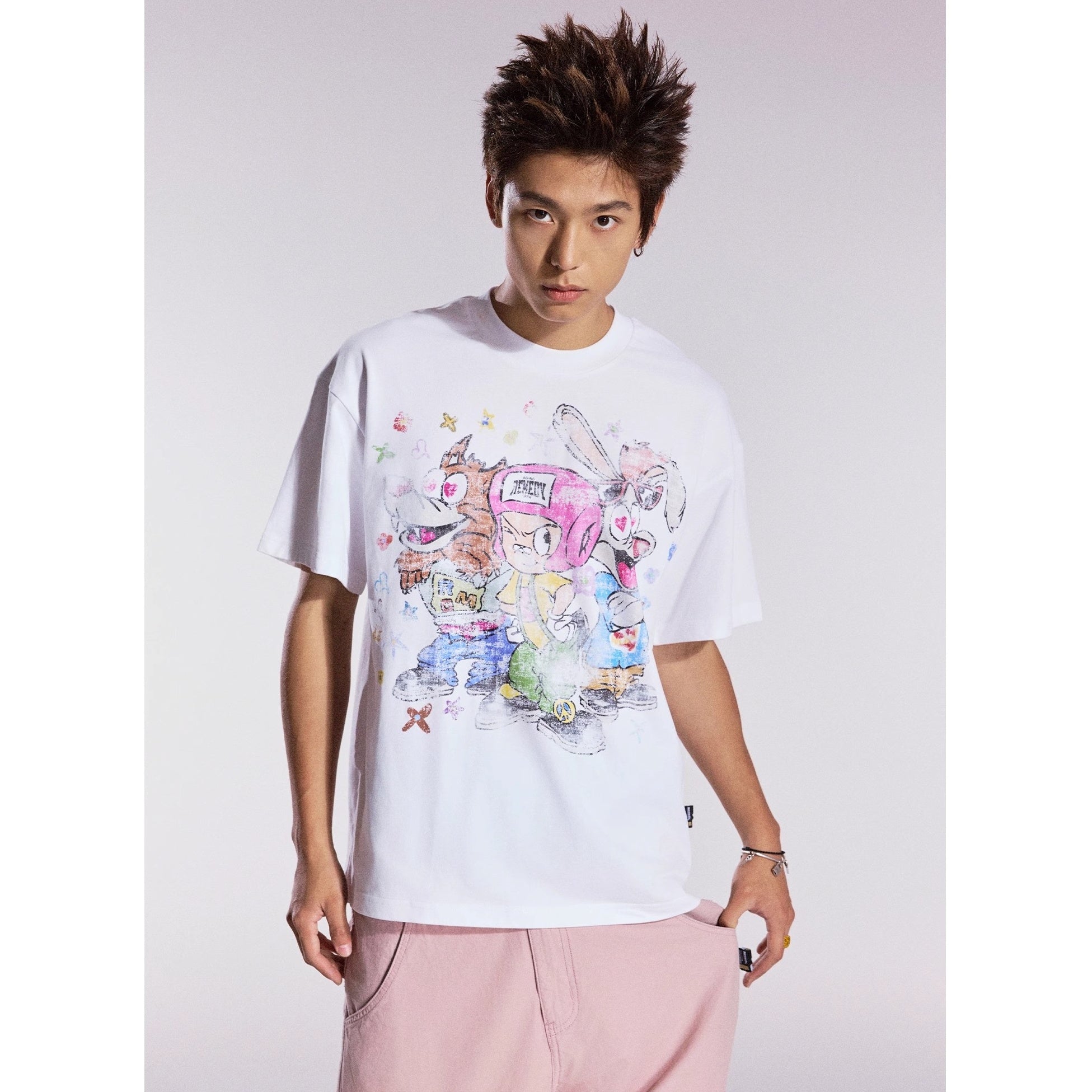 Cartoon Graffiti Three Brothers Loose T-shirt MB7357