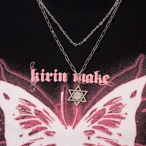 Neck Chain Butterfly Print T-shirt NH7005