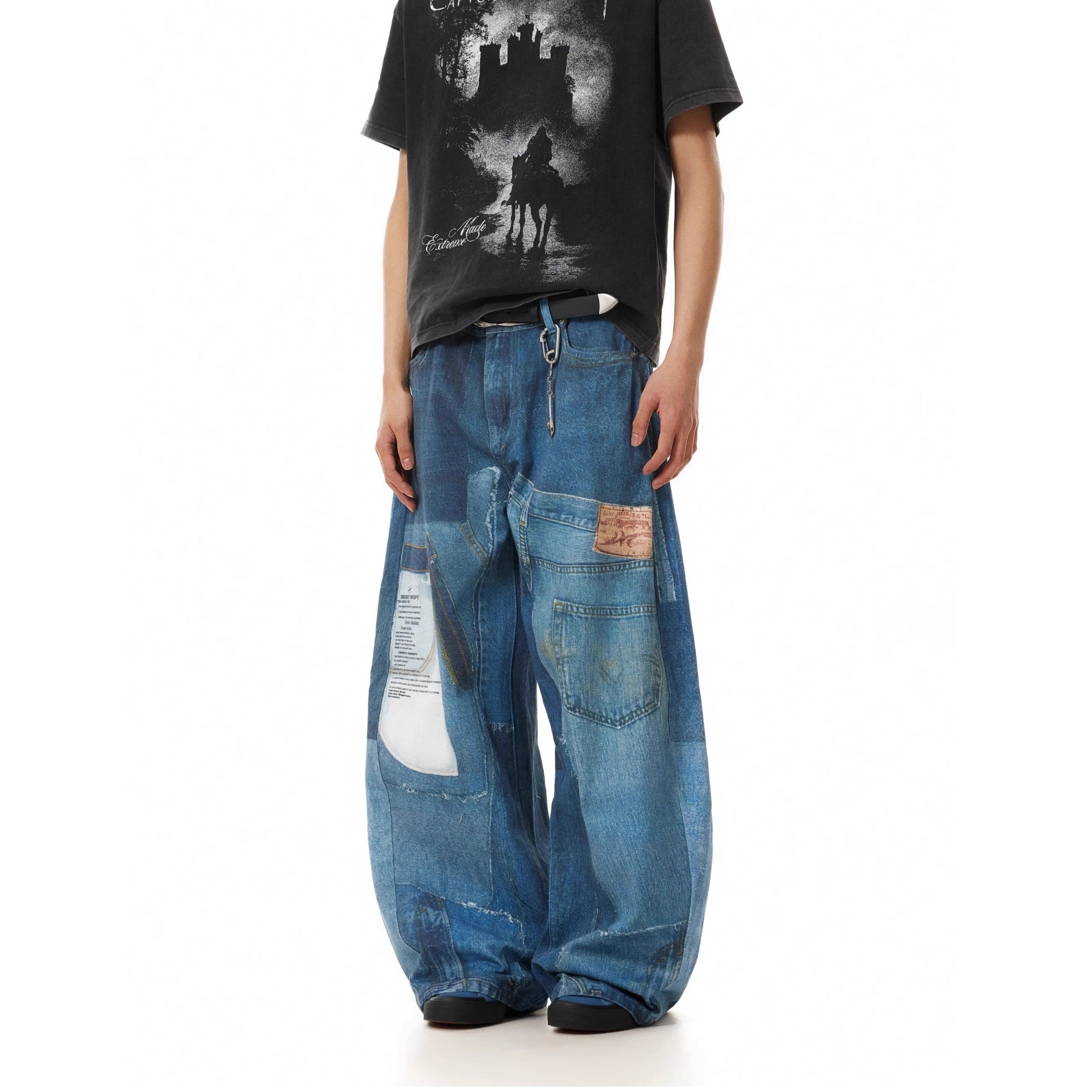 3D Digital Patchwork Print Baggy Loose Jeans MB7374