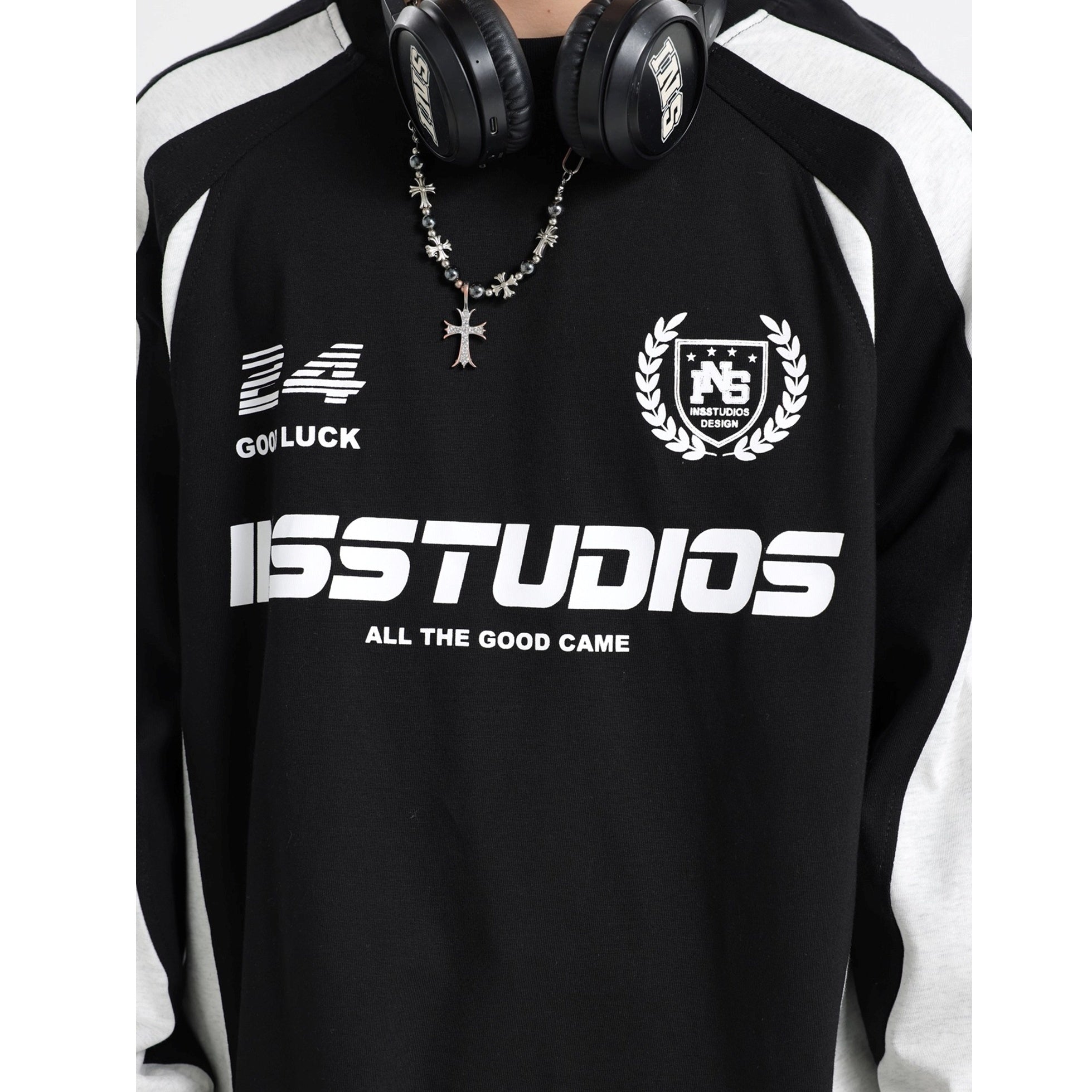 Contrasting Stitching Racing LOGO Long Sleeve T-shirt IN7074