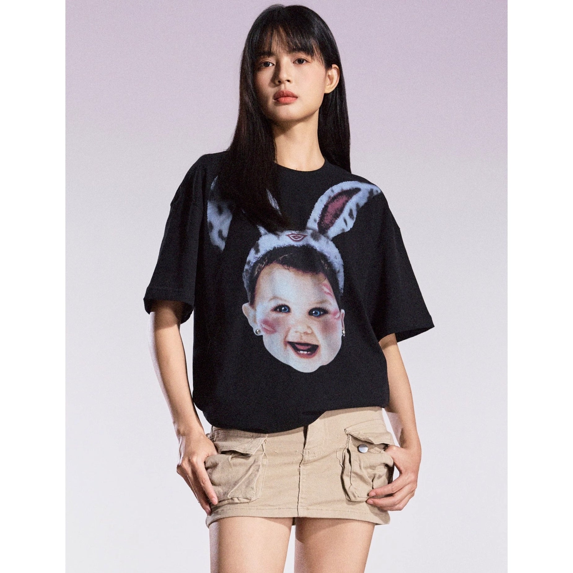 Fun Rabbit Treasure Print T-shirt MB7359