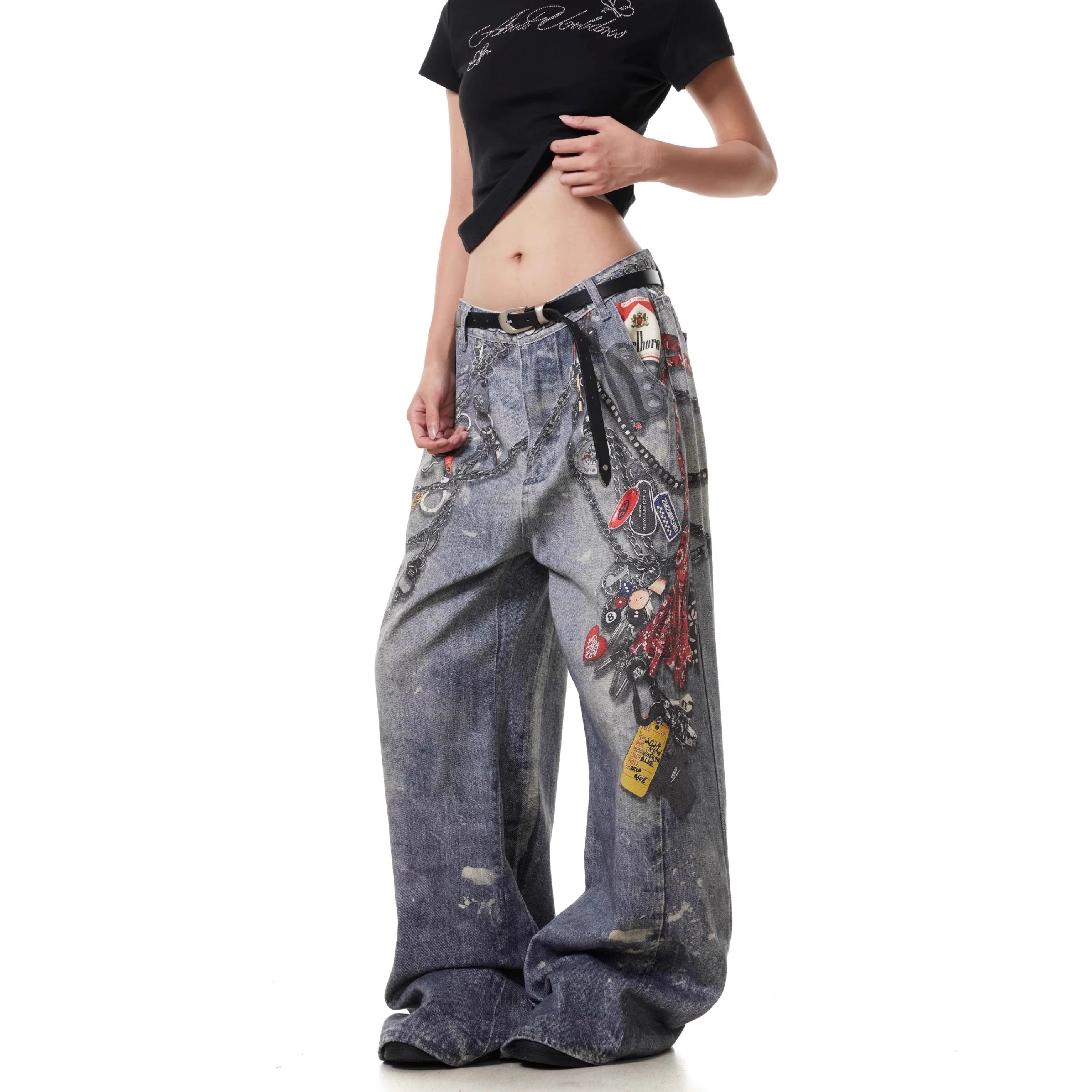3D Digital Printing Chain Jeans MB7373