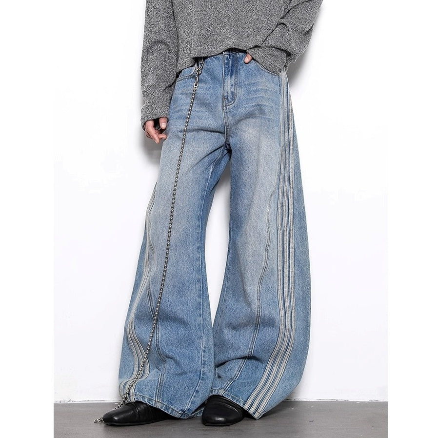 Retro Wash Three-bar Wide Curve Jeans BL1050