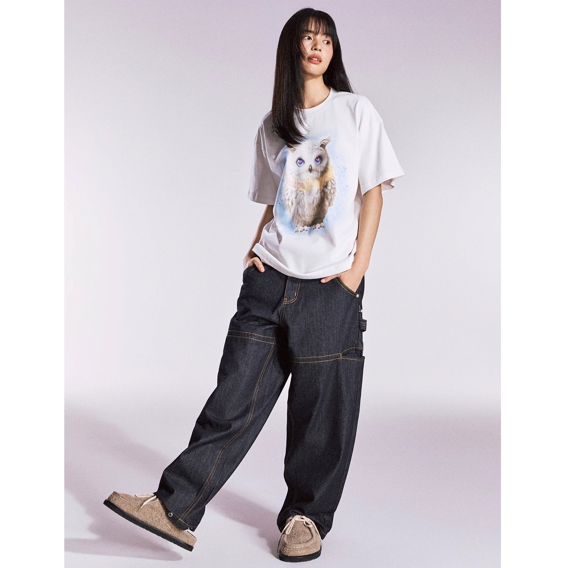Owl Rhinestone Loose T-shirt MB7361