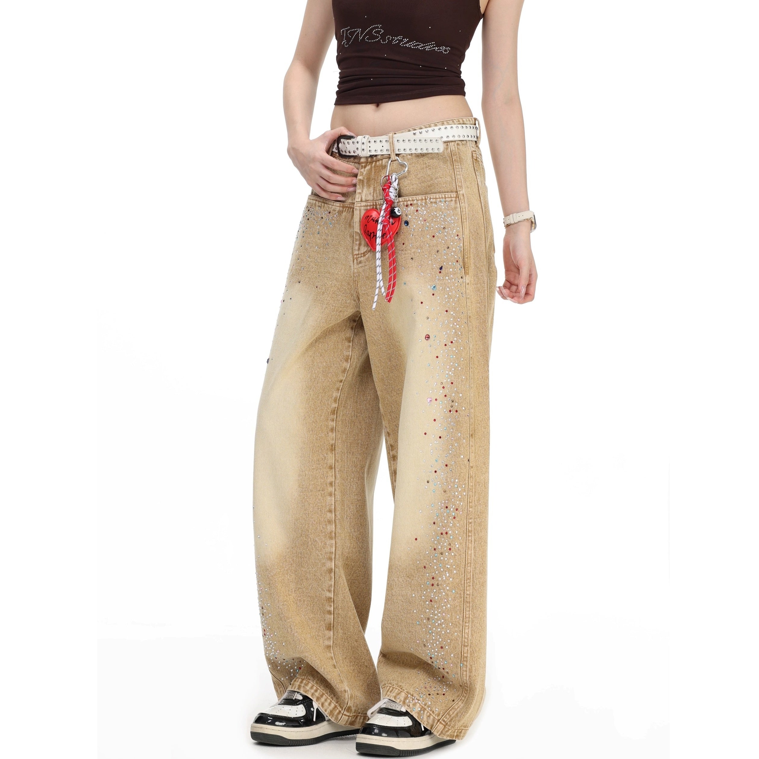 Gradient Colorful RhineStone Loose Jeans IN7069