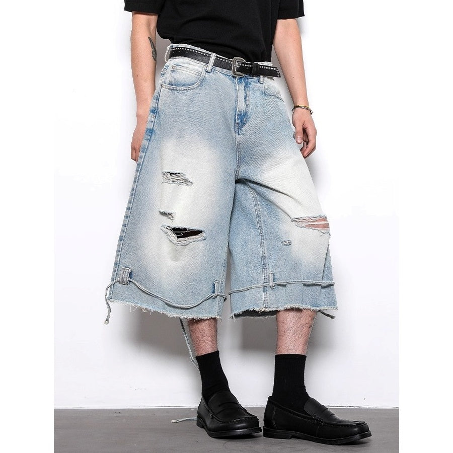 Retro Wash Code Accent Ripped Cropped Jeans BL1025