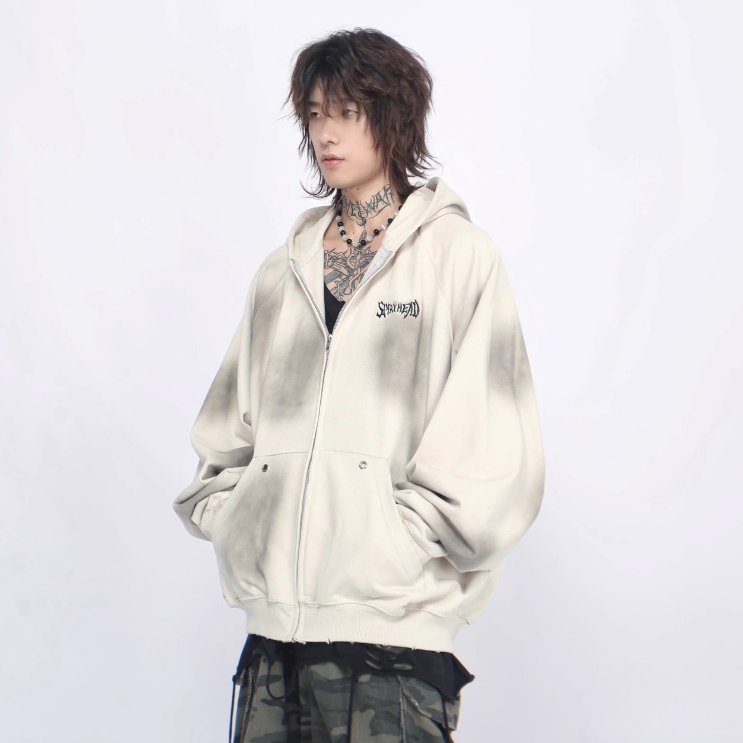 Vintage Distressed Hooded Zip-up Jacket MB7376