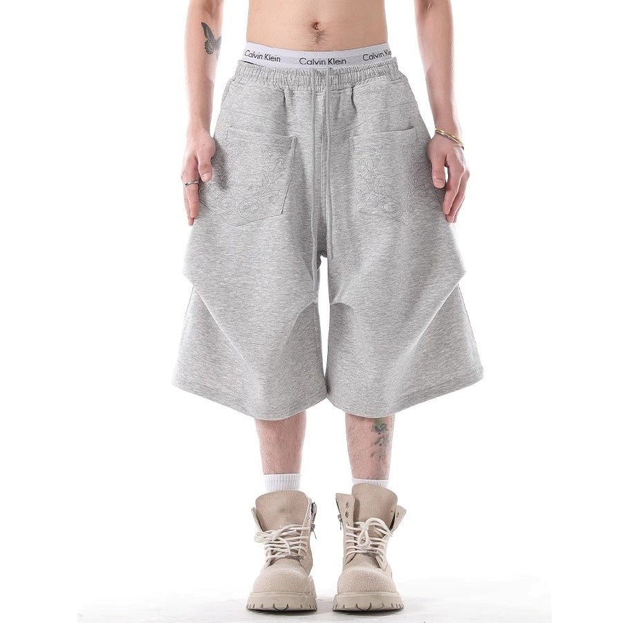 Pleated Sport Wide-Leg Sweat Half Pants BL1022