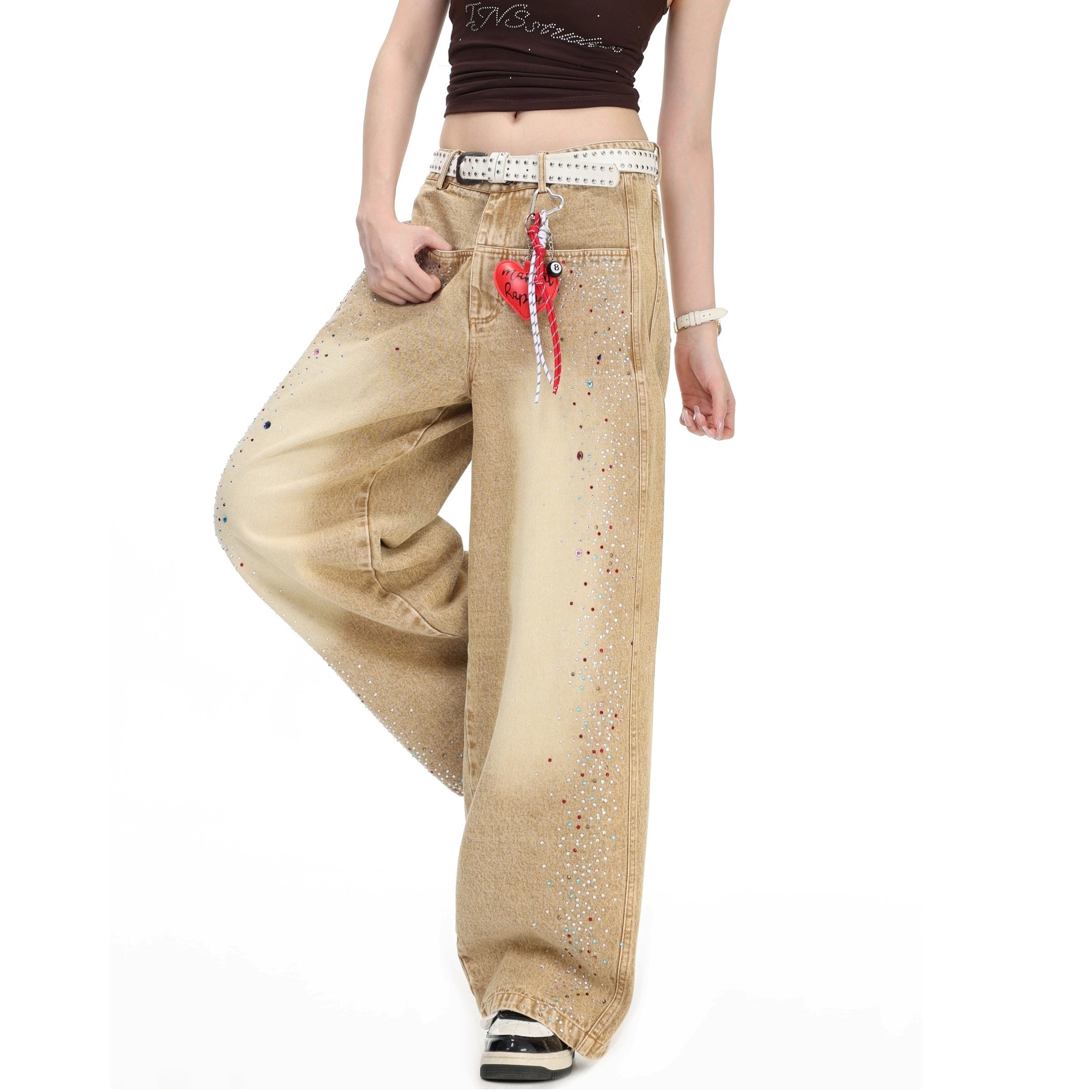 Gradient Colorful RhineStone Loose Jeans IN7069