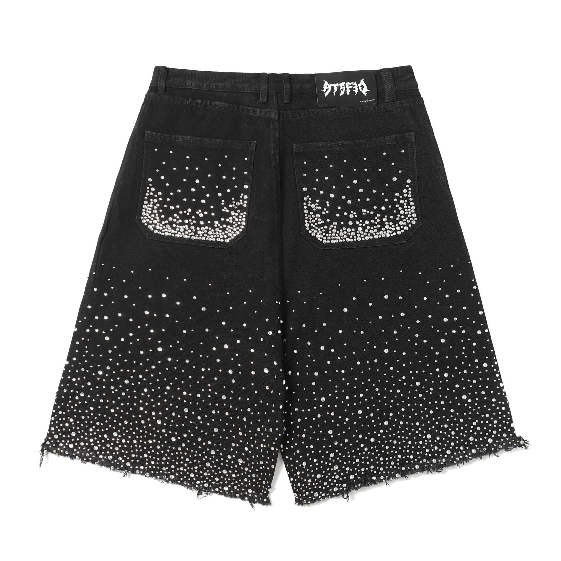 RhineStone Raw Edge Denim Half Shorts MB7352