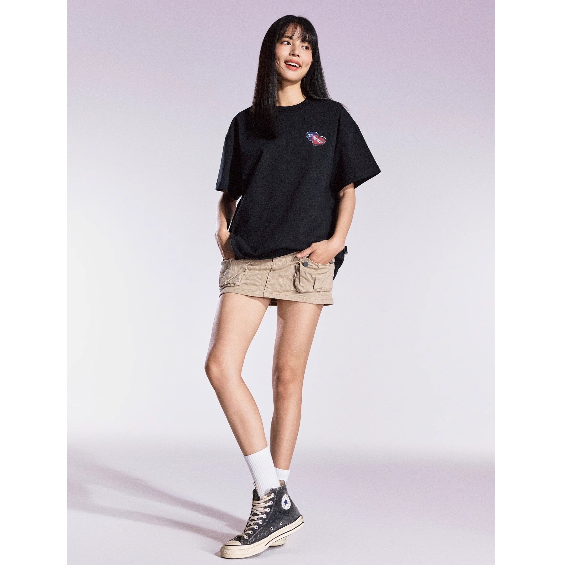Heart Rhinestone Loose T-shirt MB7365