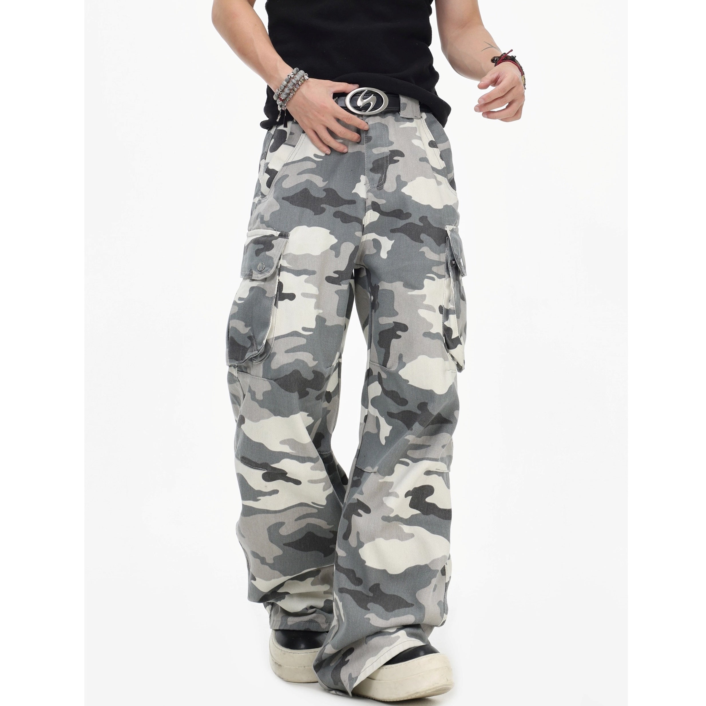 Camouflage Loose Straight Cargo Pants IN7067