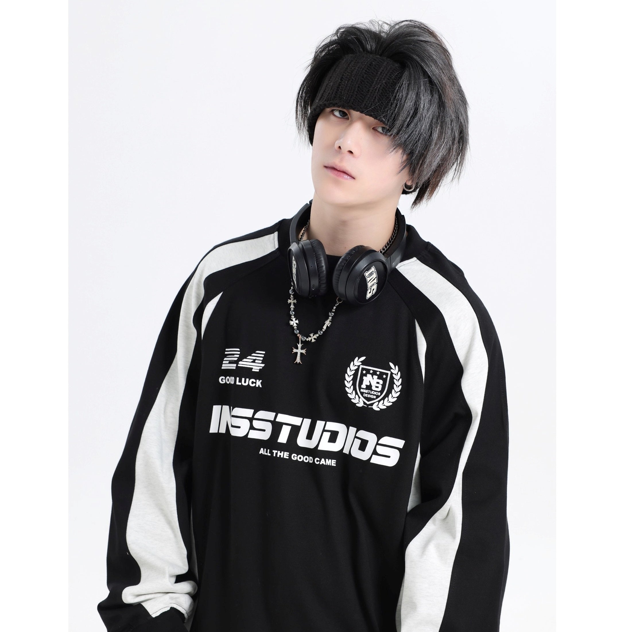 Contrasting Stitching Racing LOGO Long Sleeve T-shirt IN7074