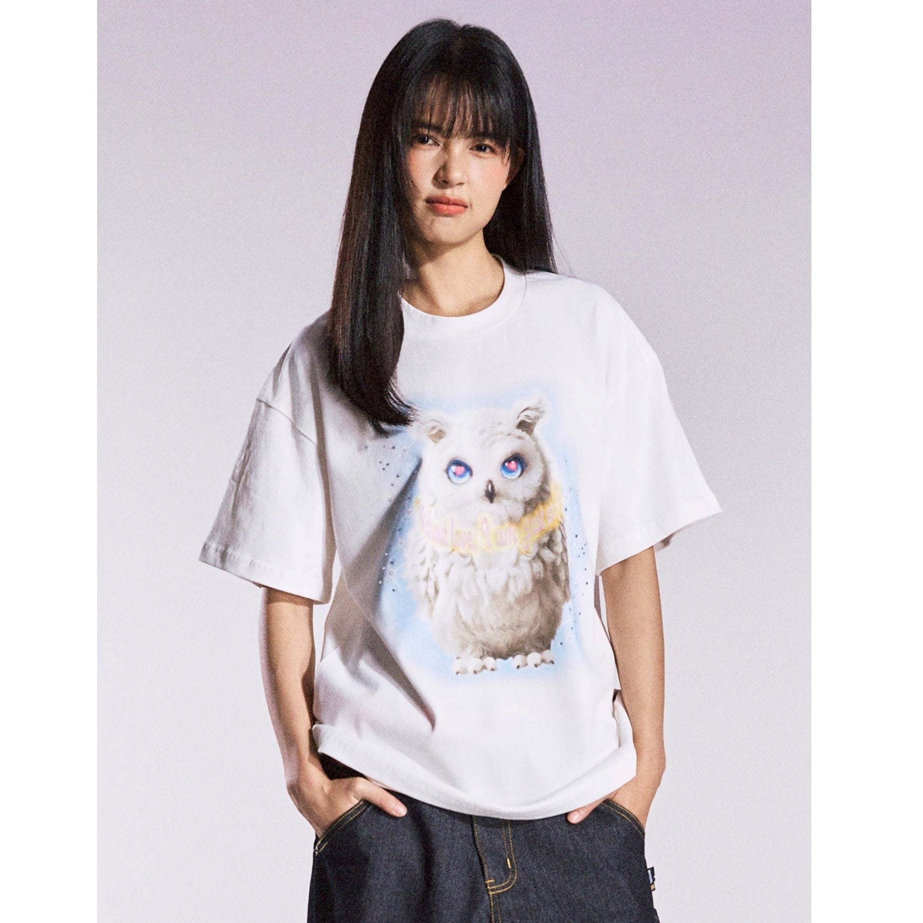 Owl Rhinestone Loose T-shirt MB7361