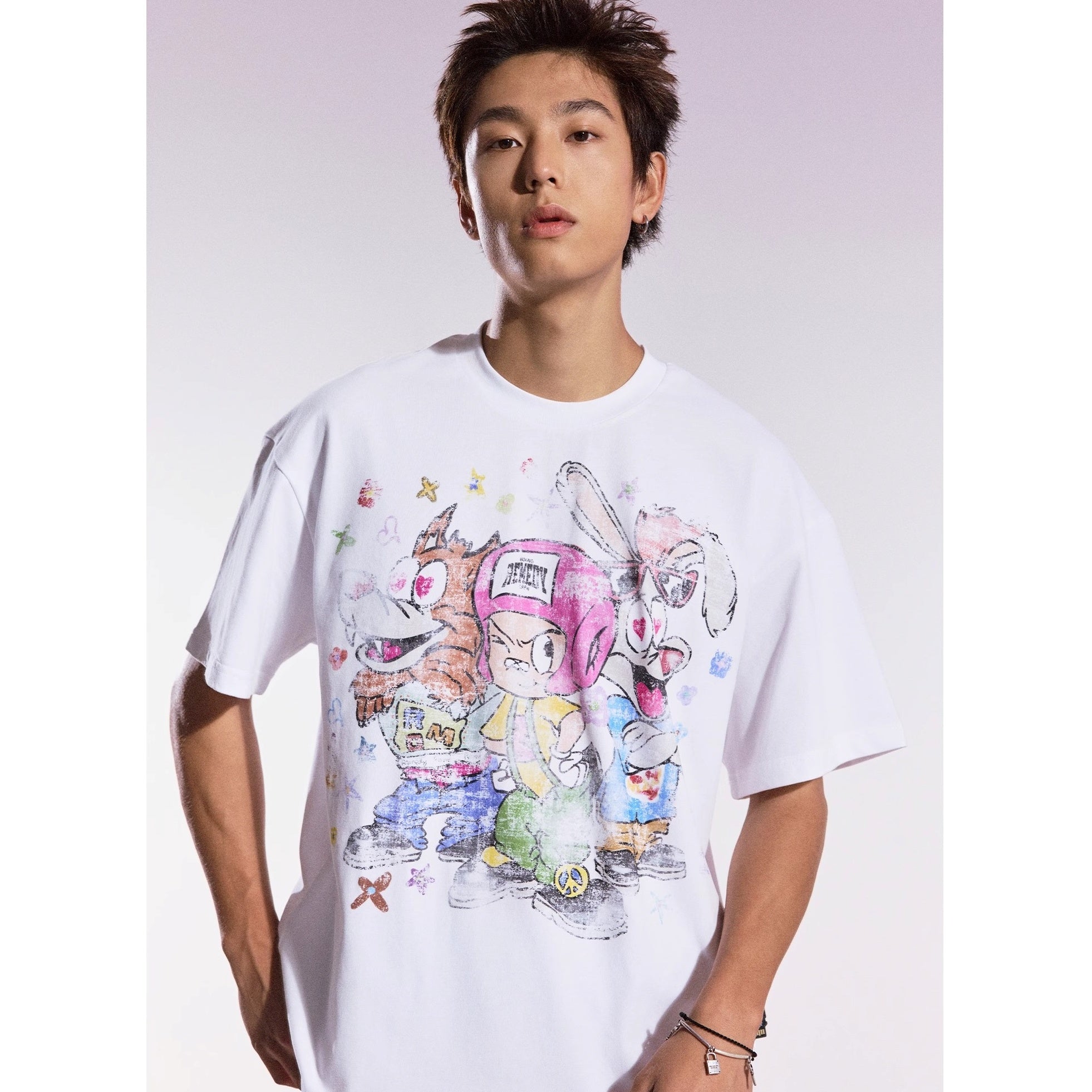 Cartoon Graffiti Three Brothers Loose T-shirt MB7357