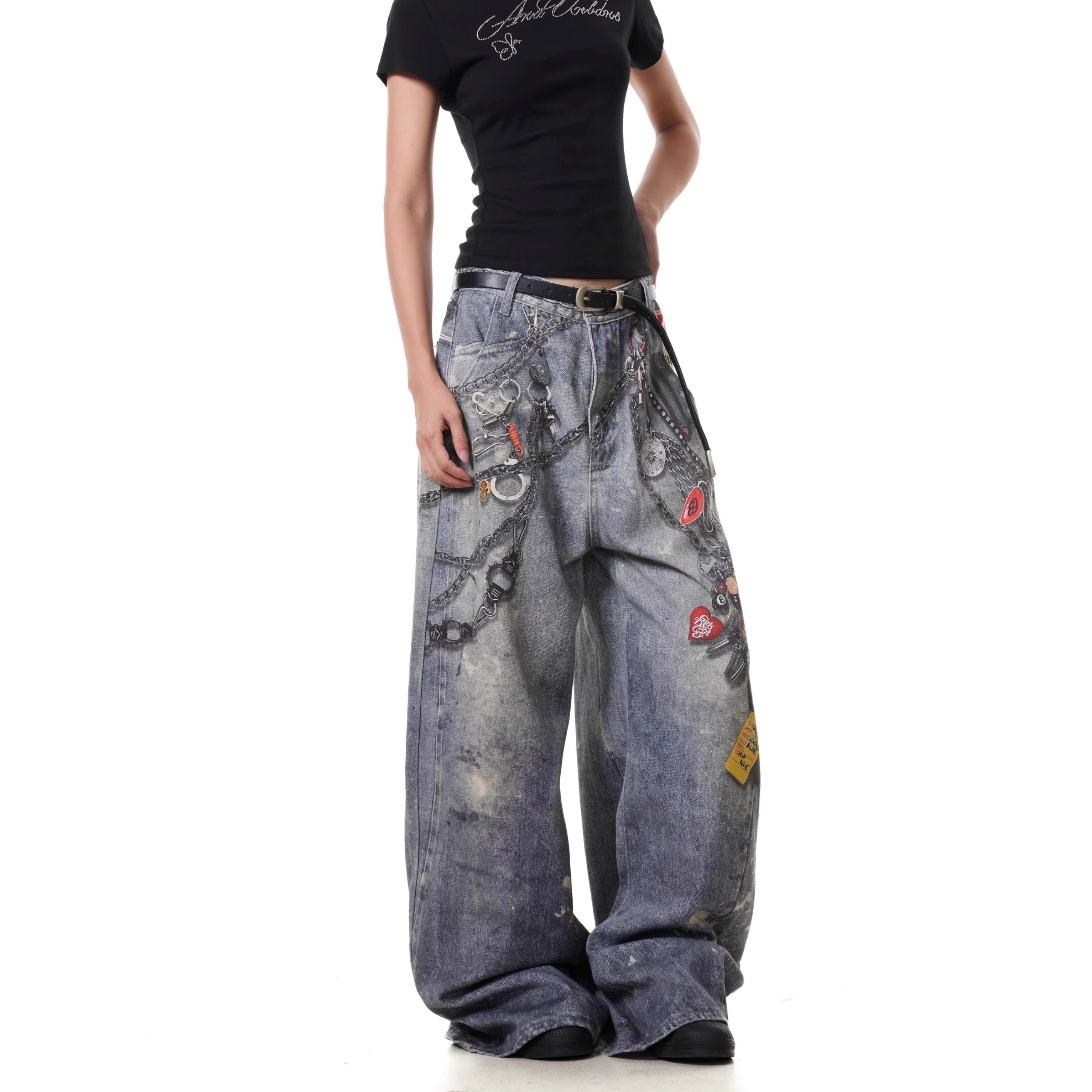 3D Digital Printing Chain Jeans MB7373