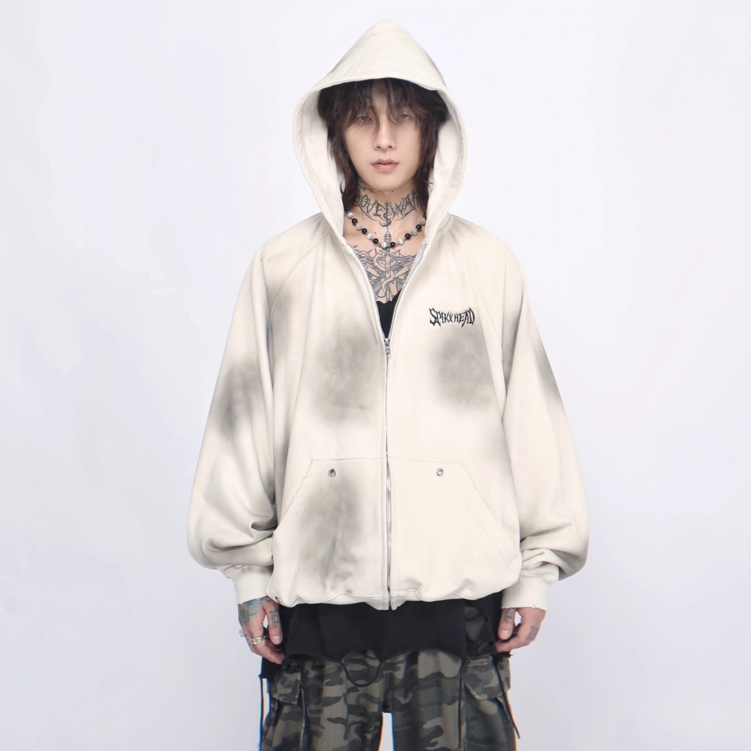 Vintage Distressed Hooded Zip-up Jacket MB7376