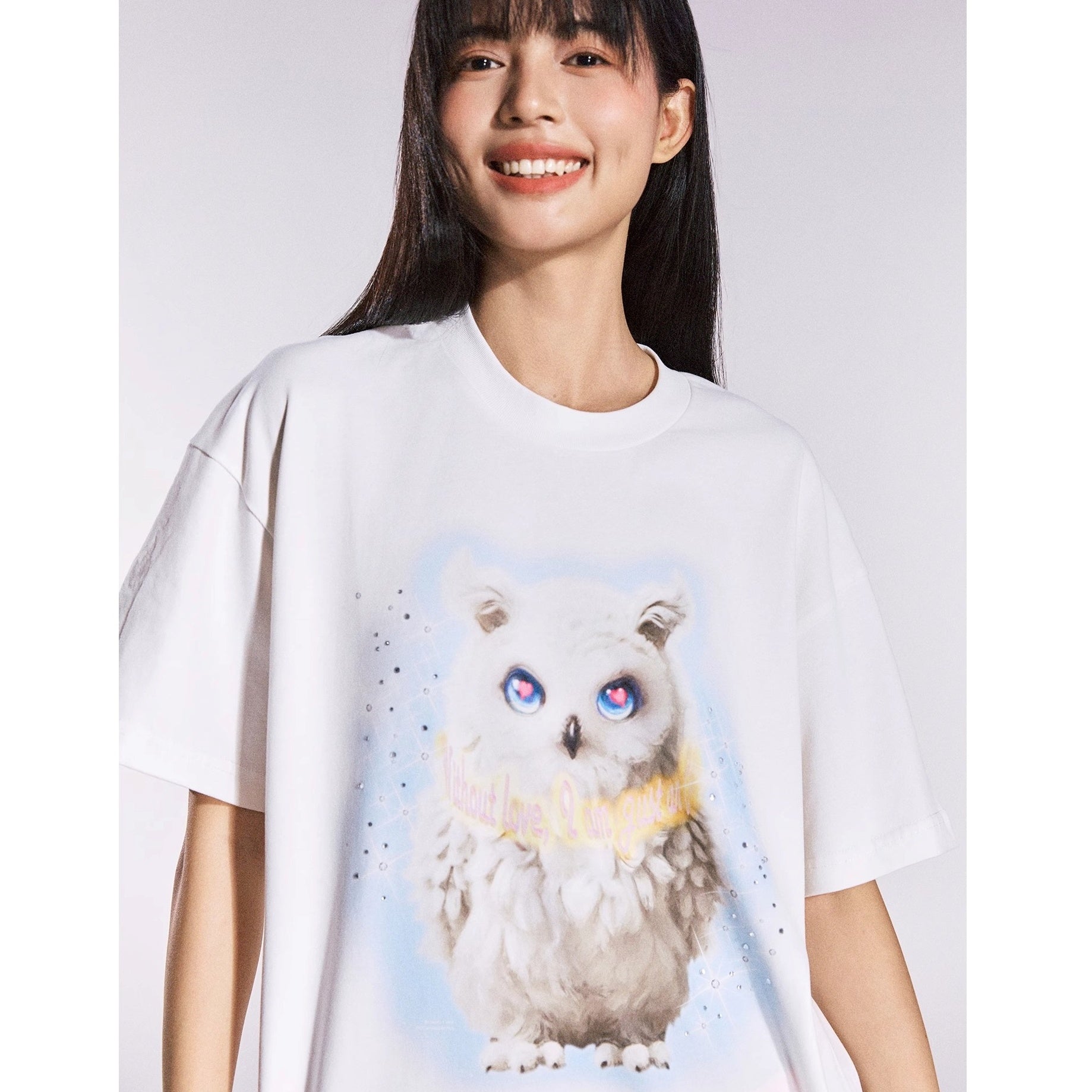 Owl Rhinestone Loose T-shirt MB7361