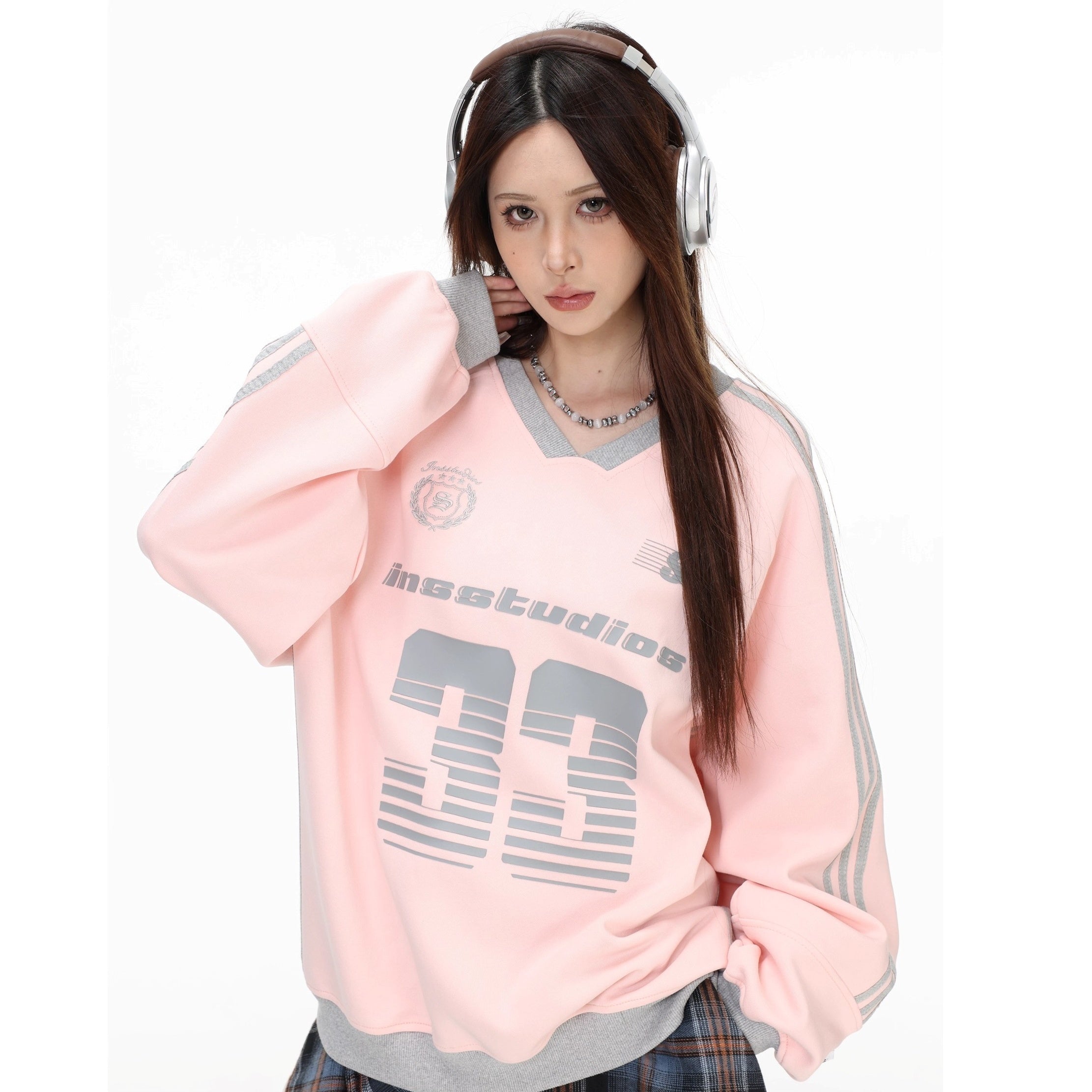V-Neck Striped Jersey Sweatshirt IN7075
