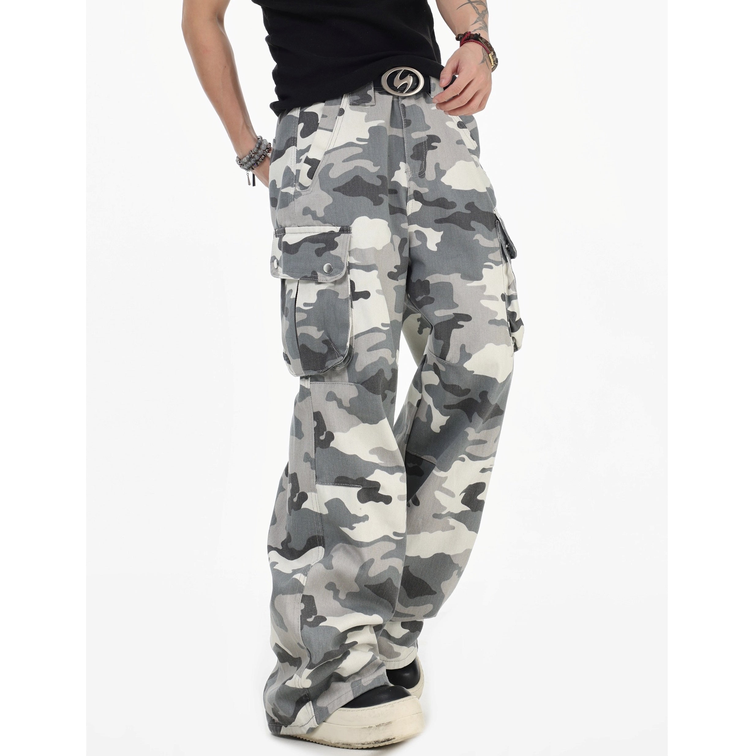 Camouflage Loose Straight Cargo Pants IN7067
