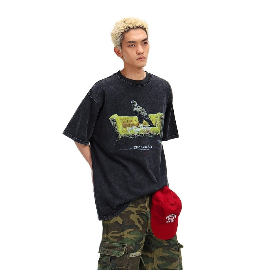 Bird Print Wash Loose T-shirt BL1039