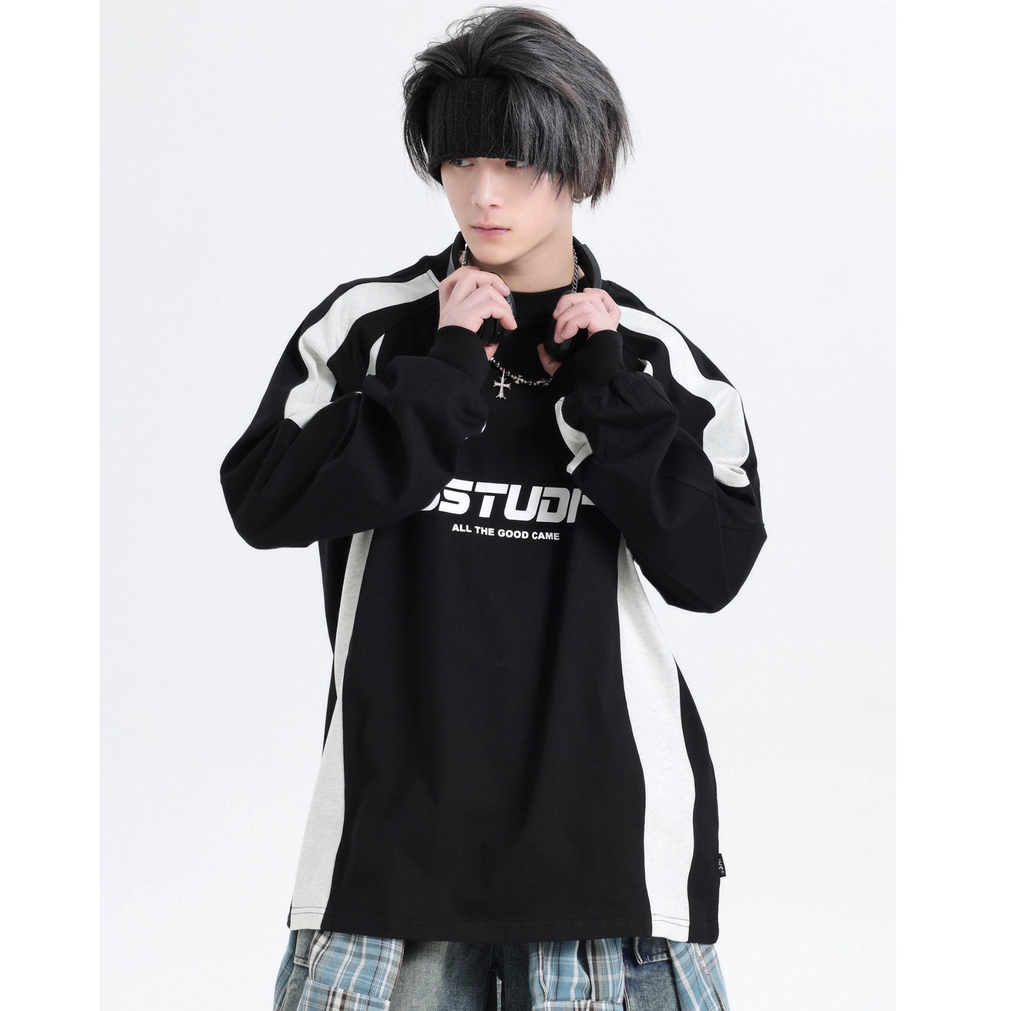 Contrasting Stitching Racing LOGO Long Sleeve T-shirt IN7074