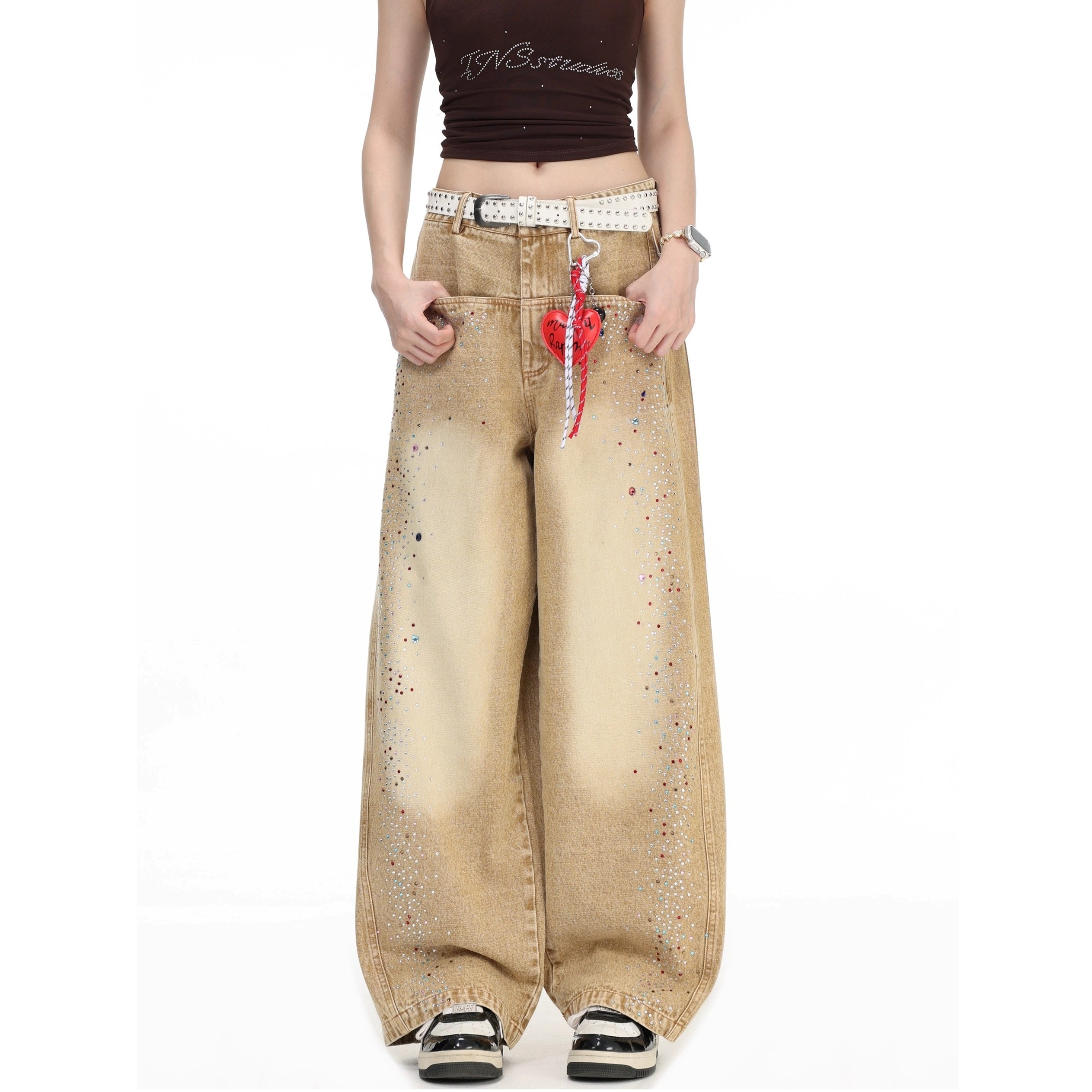 Gradient Colorful RhineStone Loose Jeans IN7069