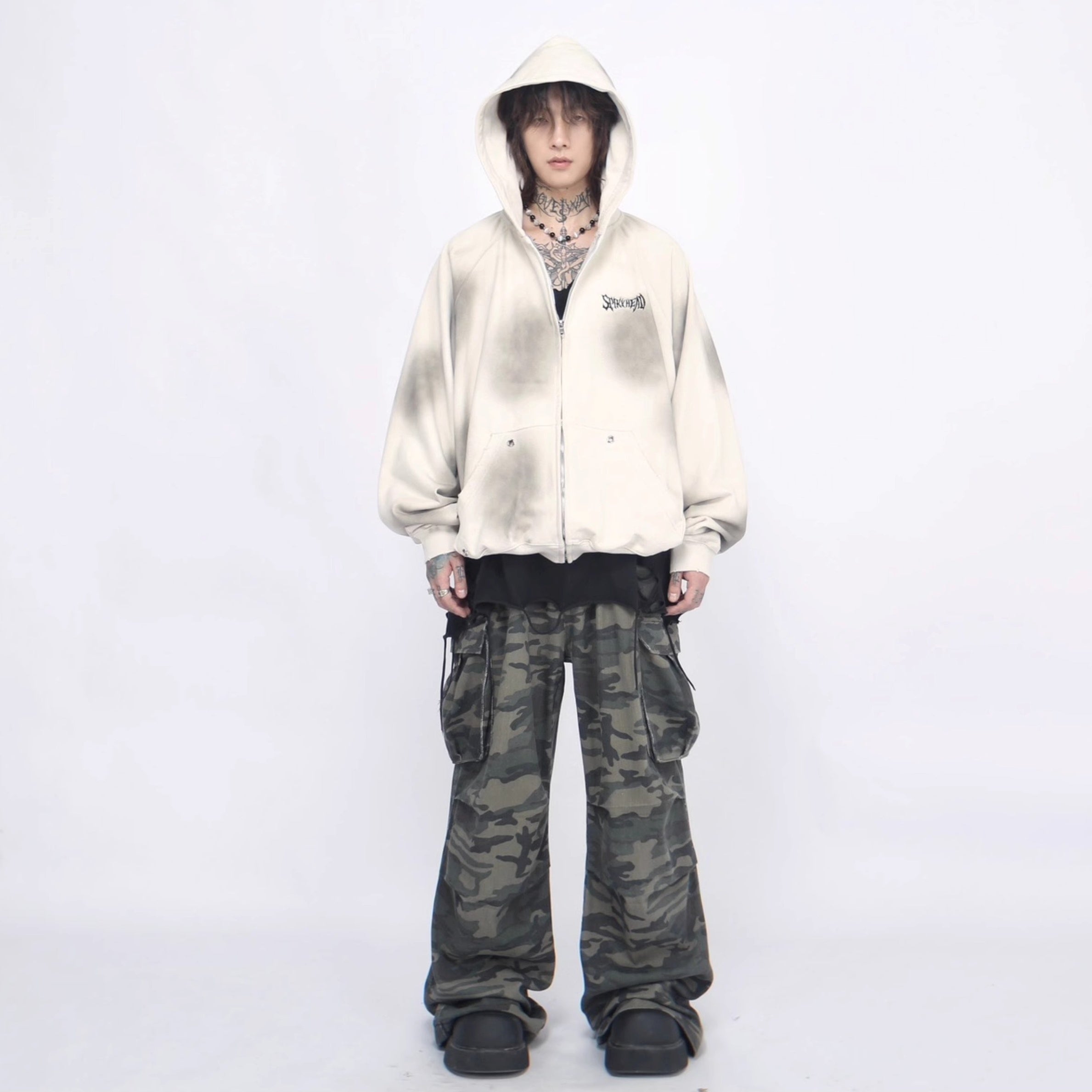 Vintage Distressed Hooded Zip-up Jacket MB7376