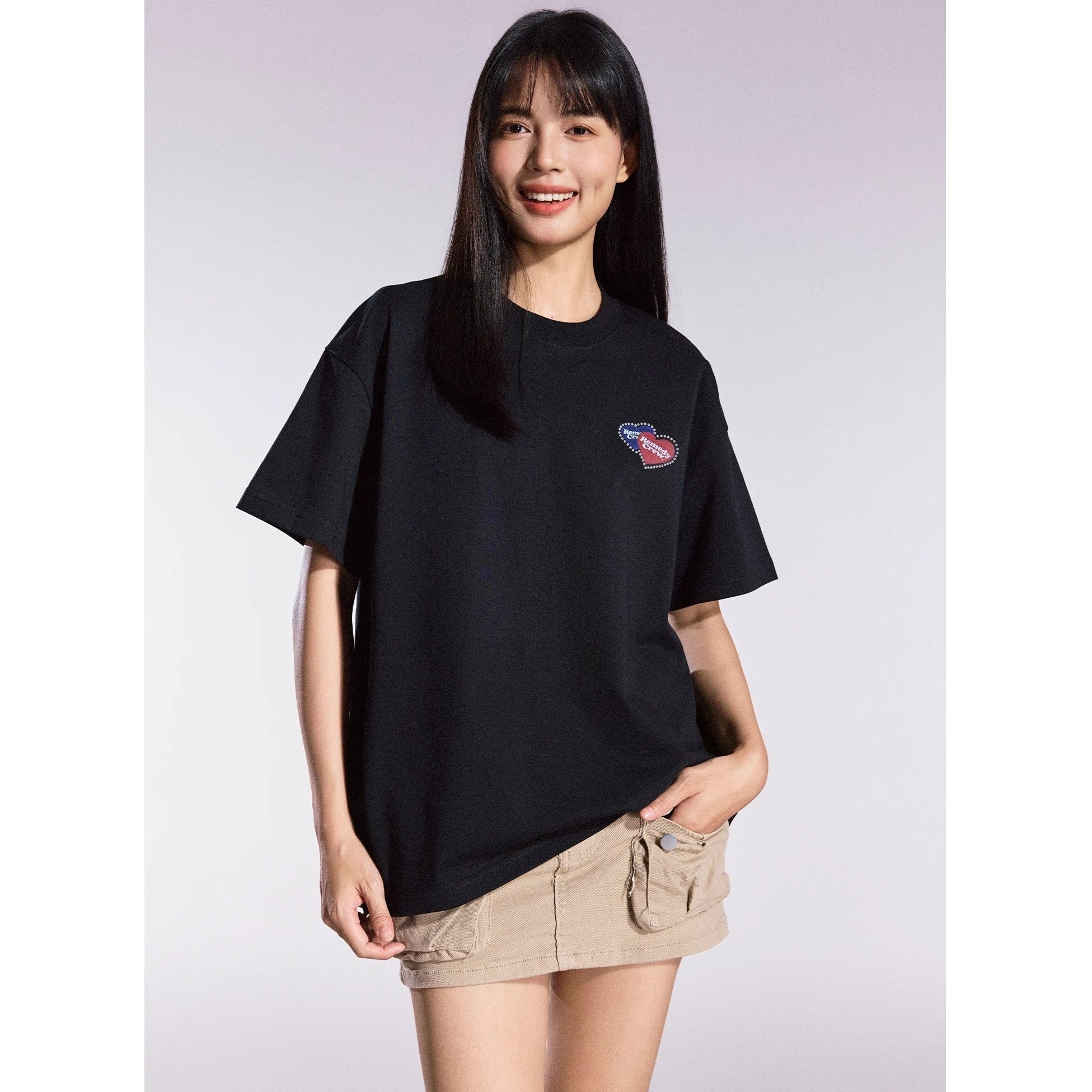 Heart Rhinestone Loose T-shirt MB7365