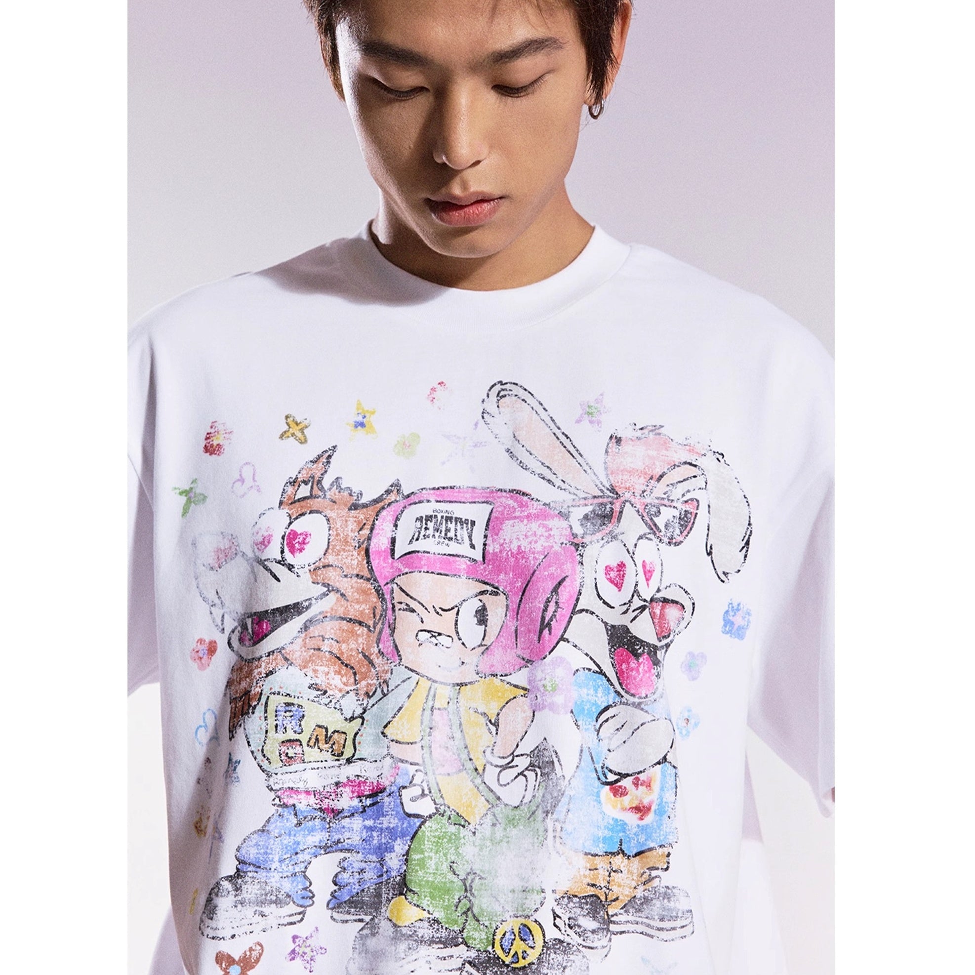 Cartoon Graffiti Three Brothers Loose T-shirt MB7357