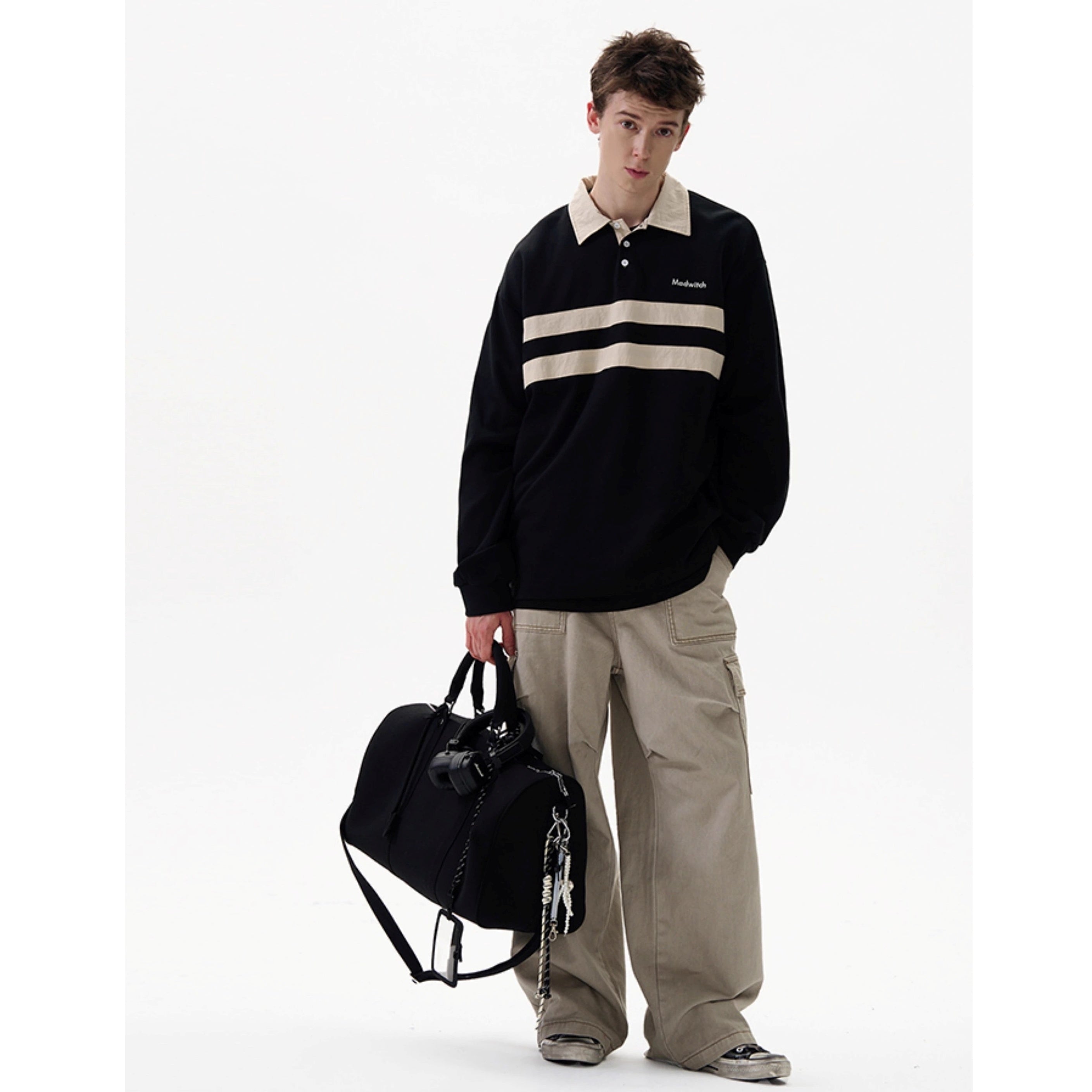 Contrasting Line Polo Collar Sweatshirt MD7002