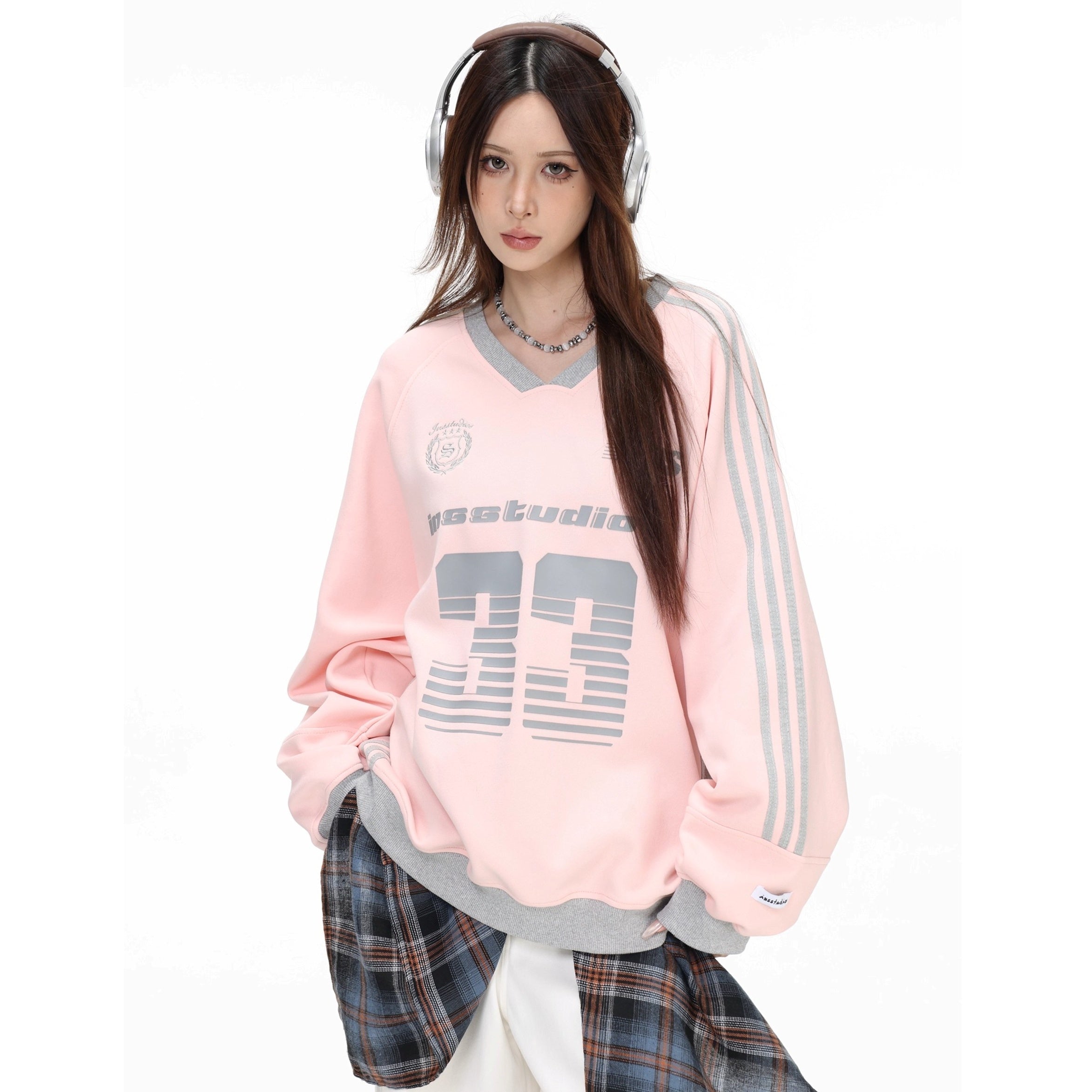 V-Neck Striped Jersey Sweatshirt IN7075
